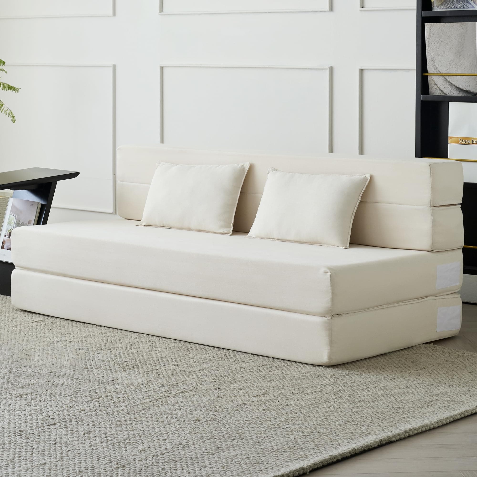 Beige Linen Foldable Mattress 3-in-1 Sofa Bed, Queen, Pillow Included