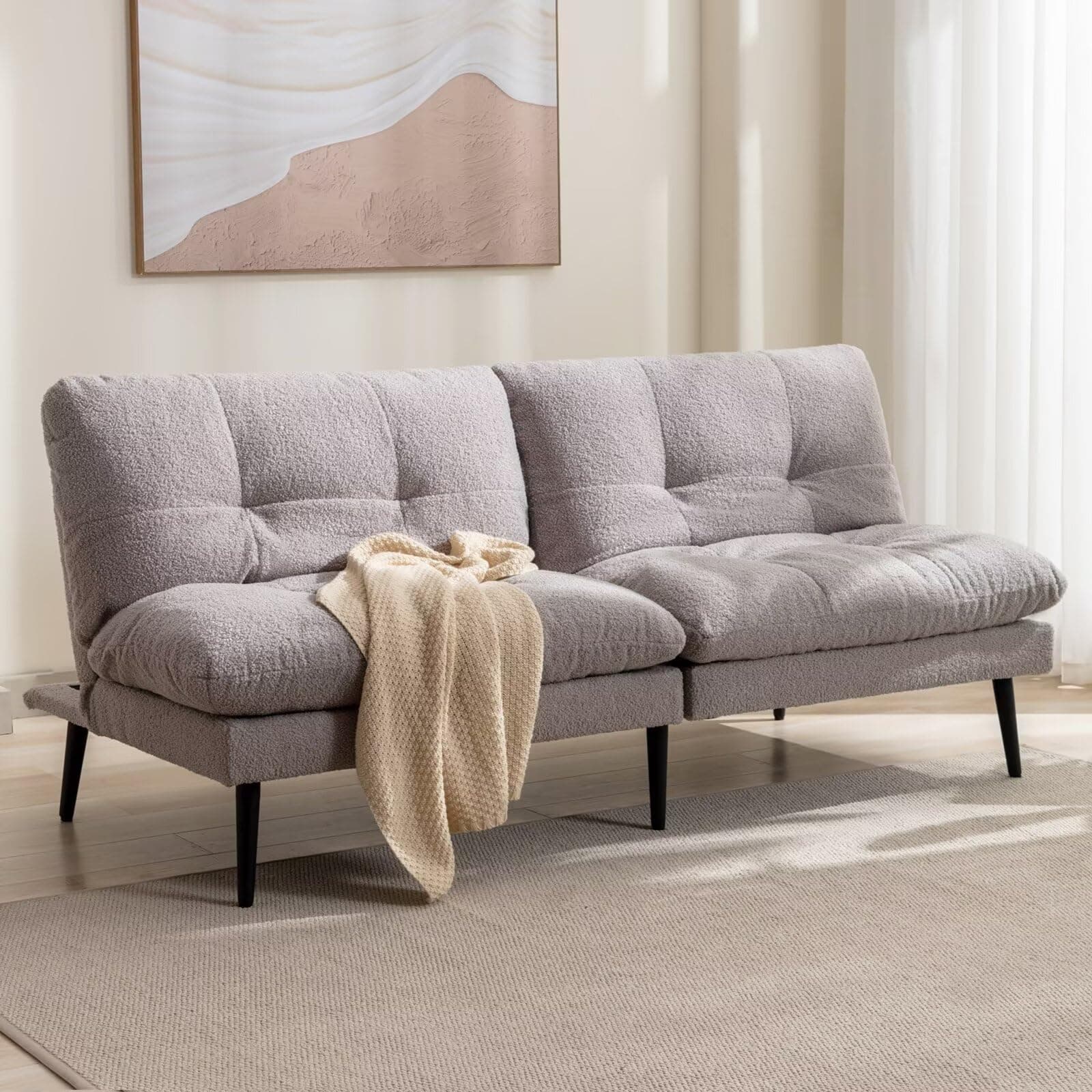 Modern Grey Splitback Futon Sofa Bed with Adjustable Backrest