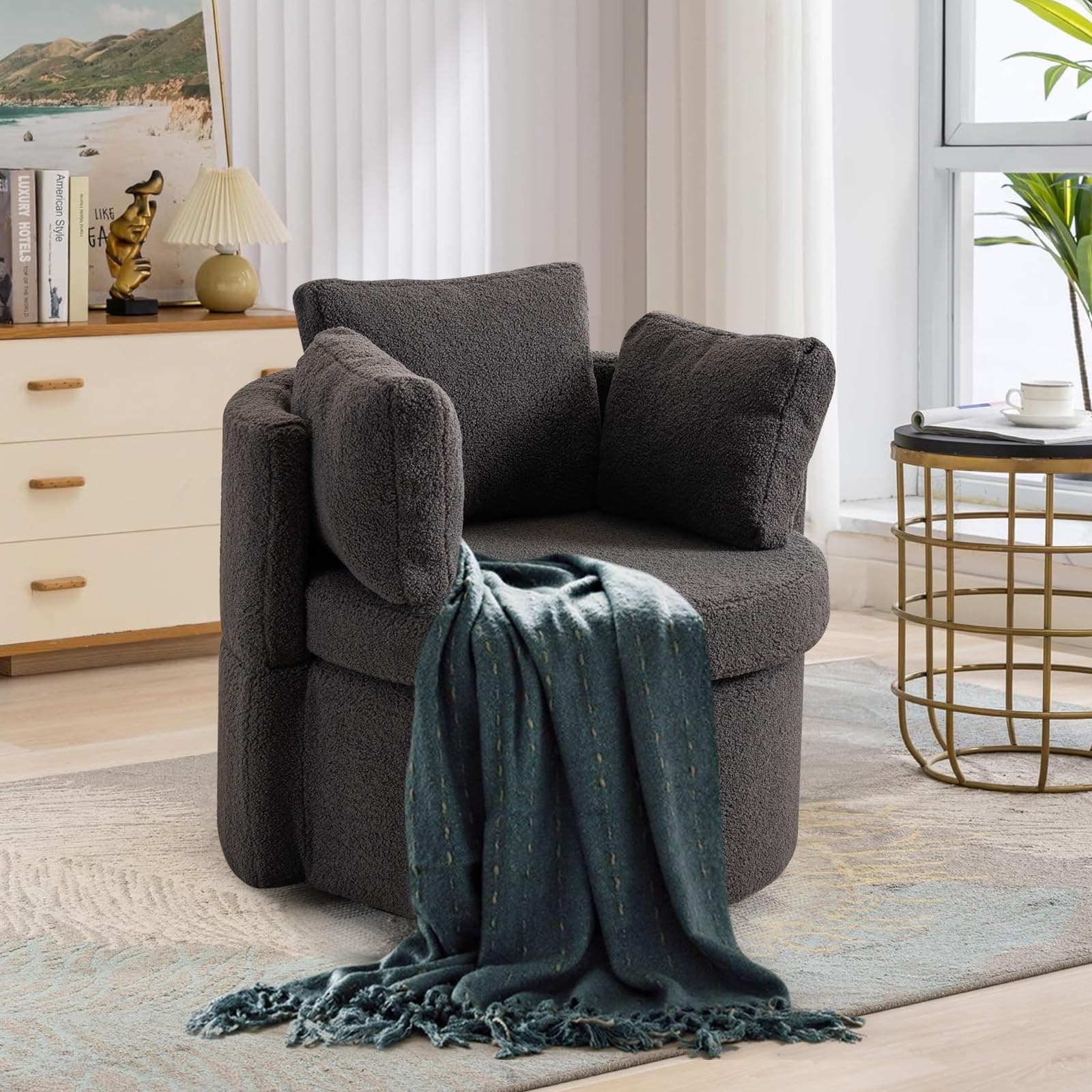 Swivel Barrel Chair with Storage Function