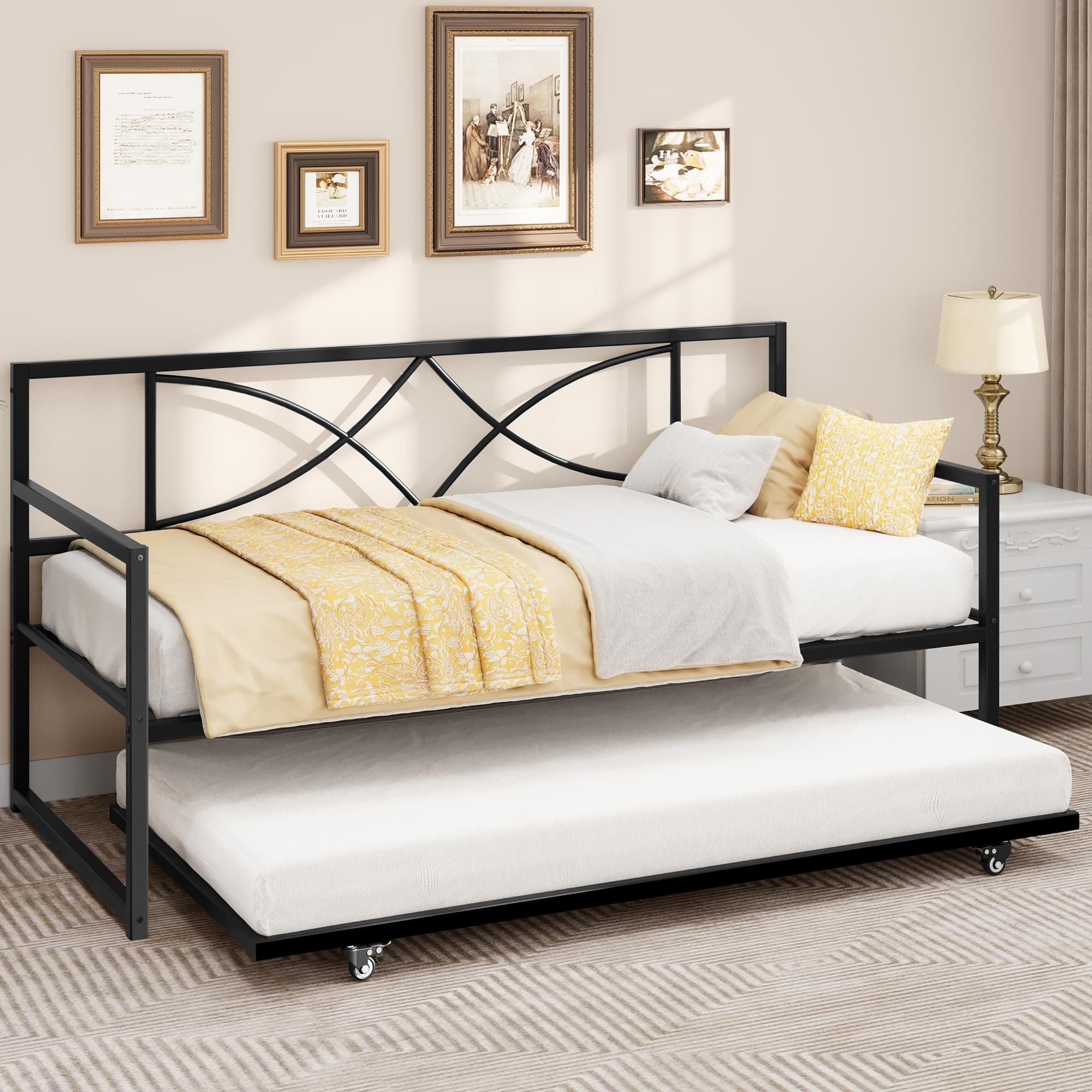YITAHOME Twin Daybed with Pull Out Trundle - Black
