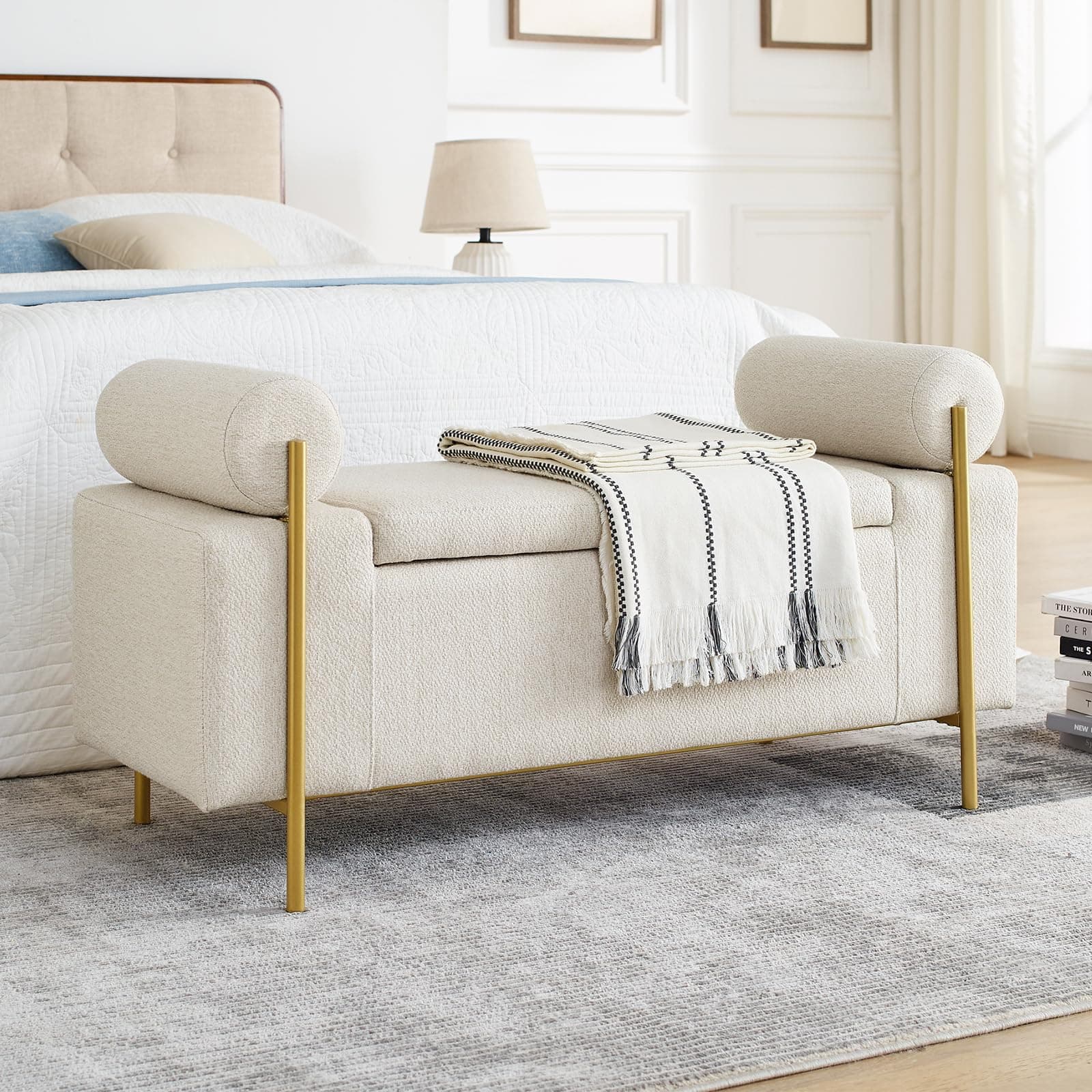Storage Ottoman Bench with Gold Legs