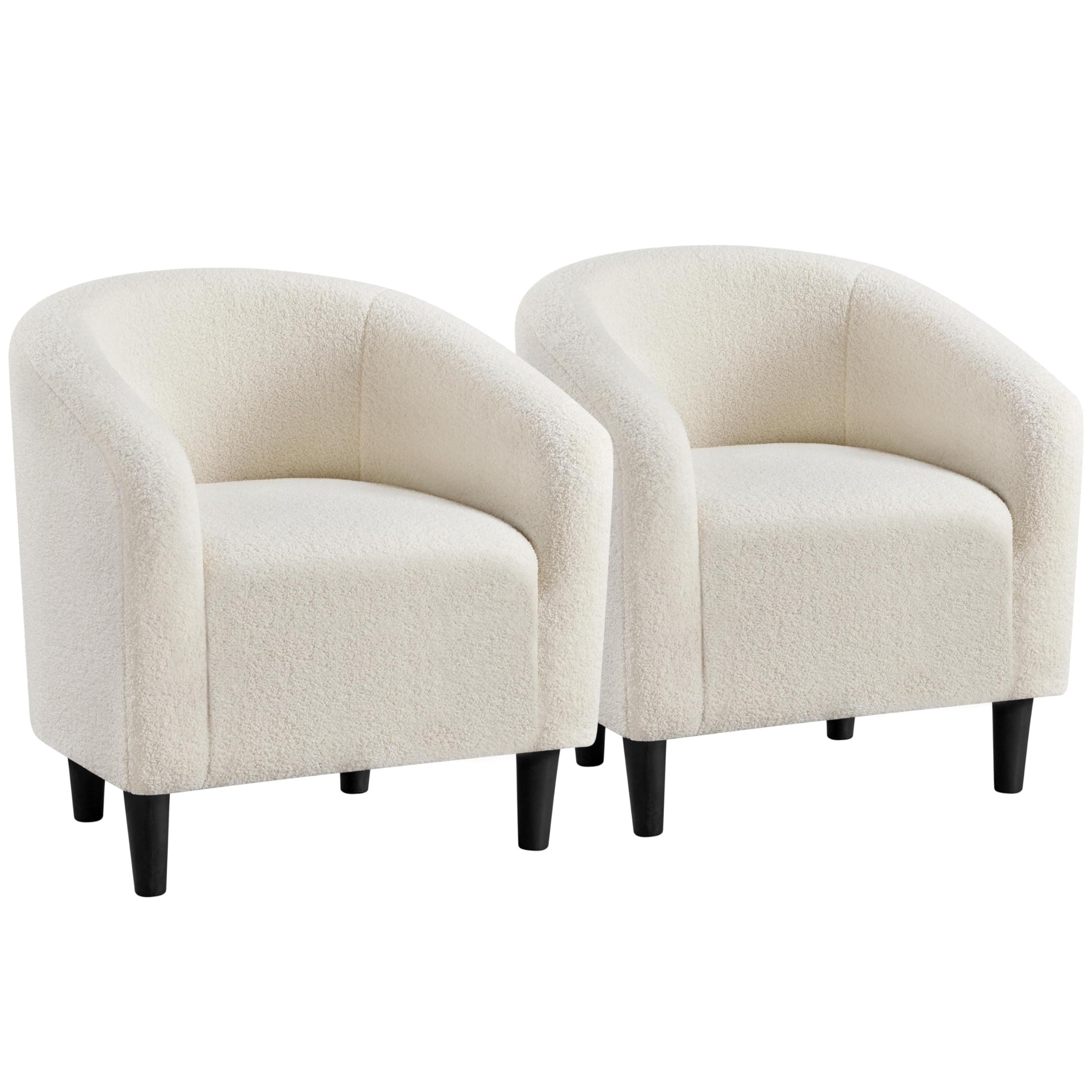 Yaheetech Furry Accent Barrel Chairs Set of 2 - Soft Padded Armrests, Ivory