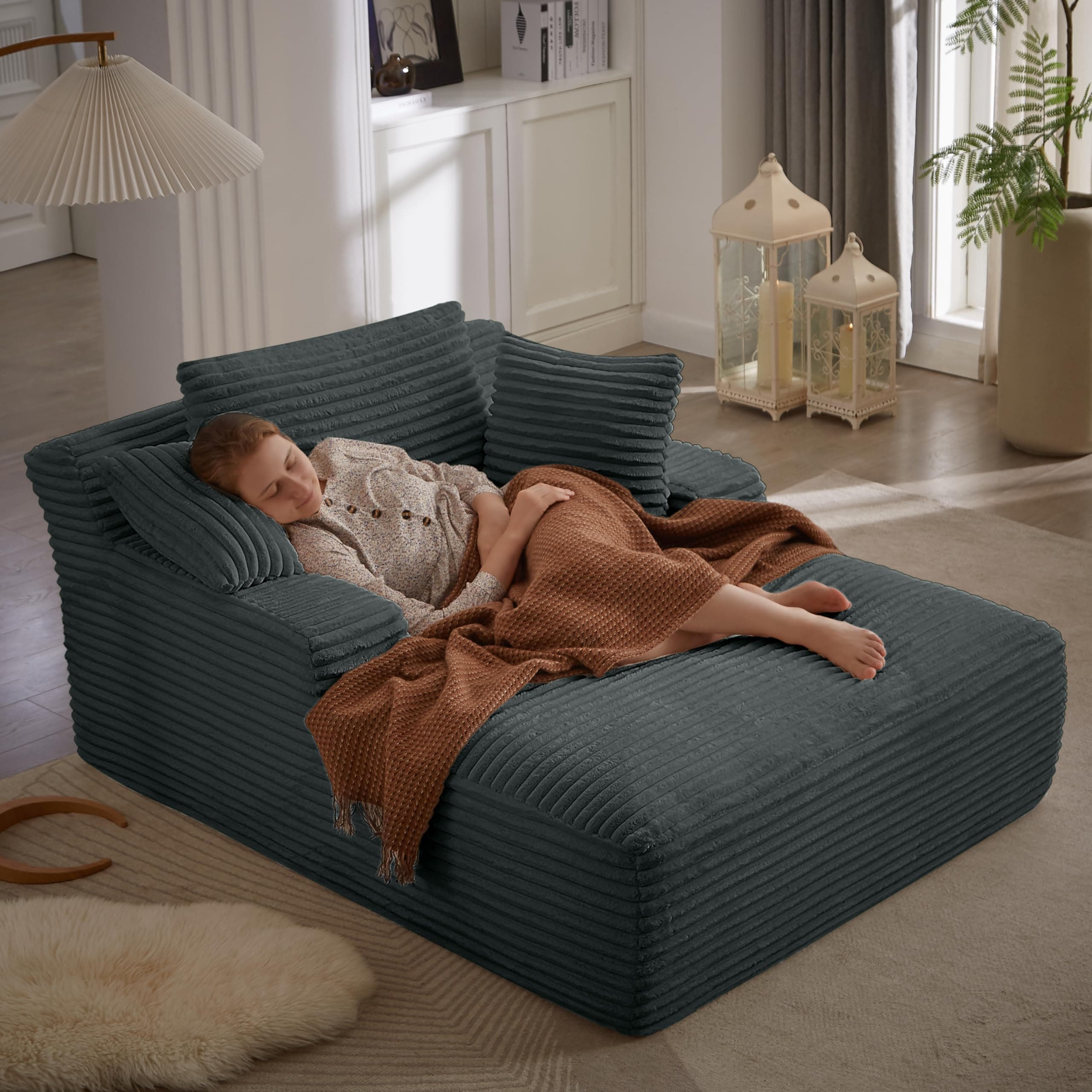 Dark Grey 49.2" Oversized Chaise Lounge Chair with Pillows