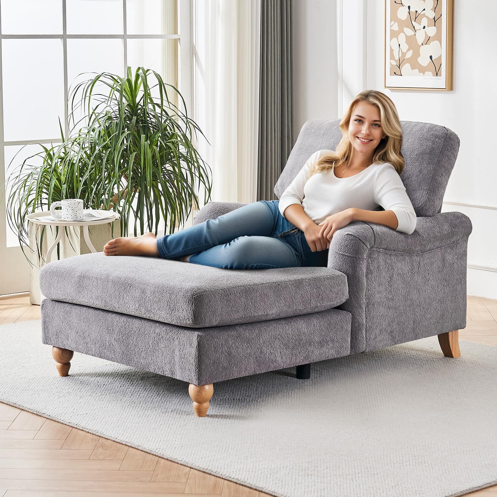 Modern Chaise Lounge Chair with Adjustable Backrest and Sleeper Bed Option for Indoor Use