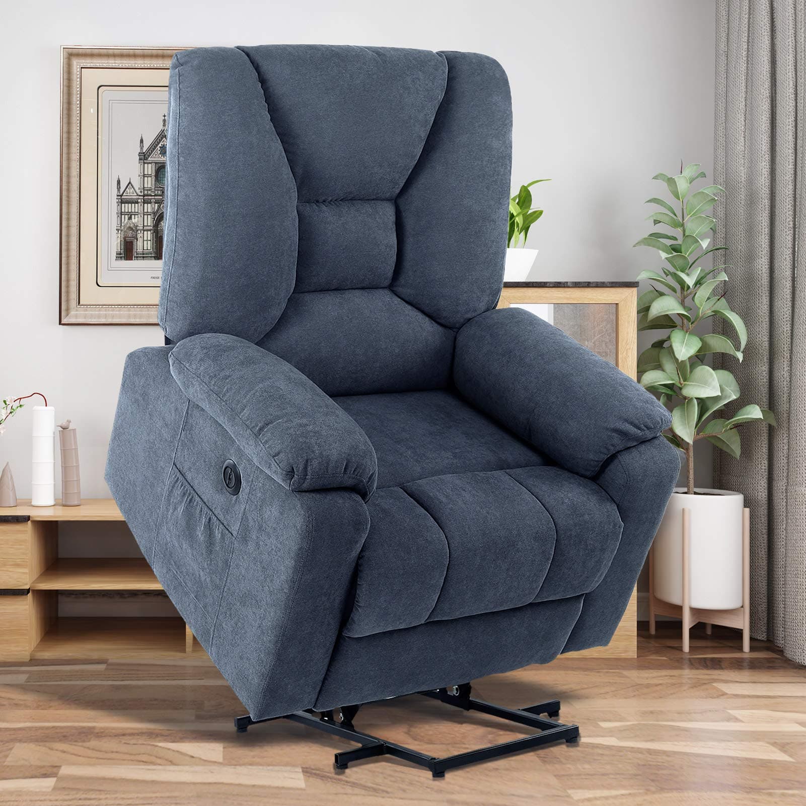 Midnight Blue Power Lift Recliner with Massage and Heat for Seniors