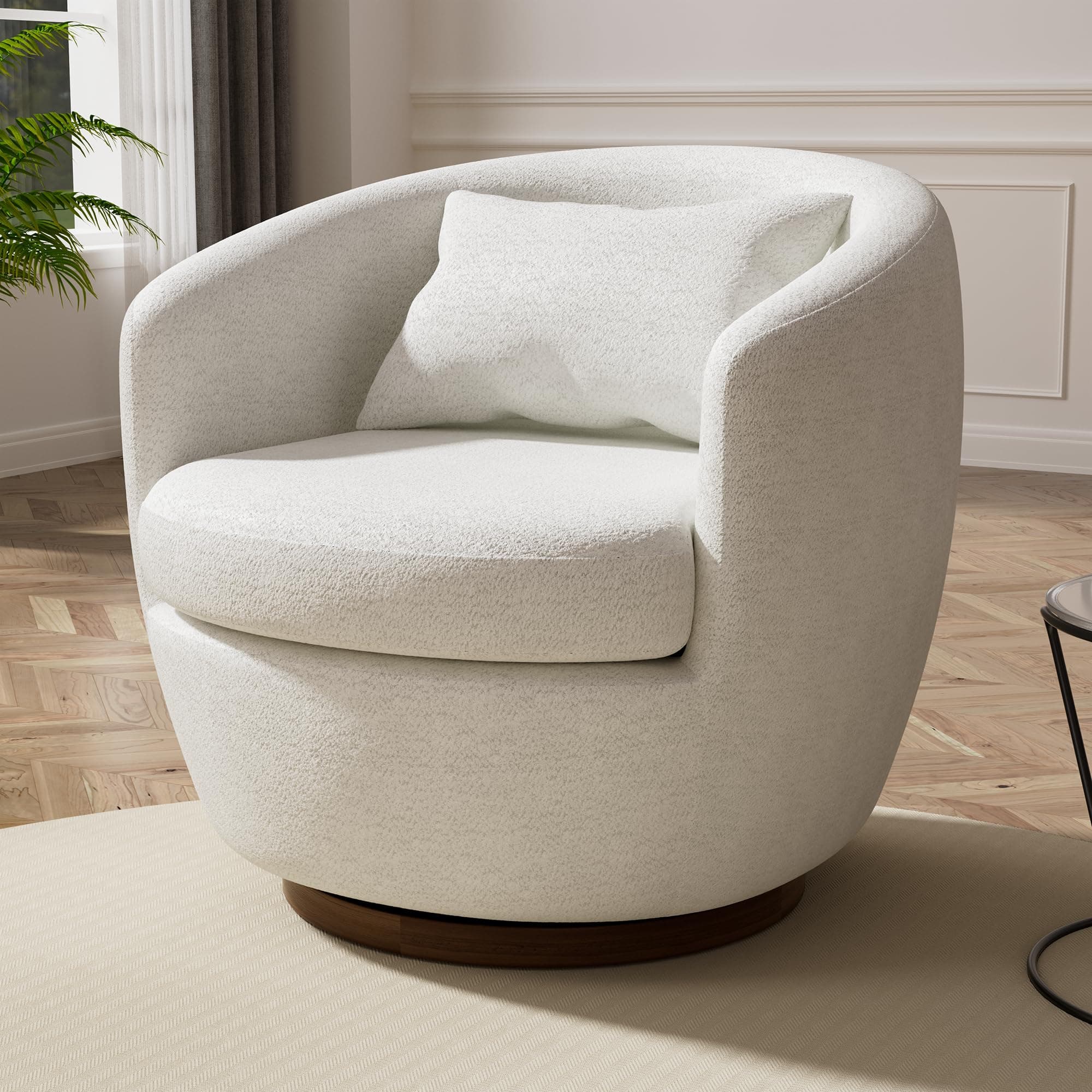 Boucle Swivel Barrel Chair, Modern Fabric 360 Degree Accent Chairs