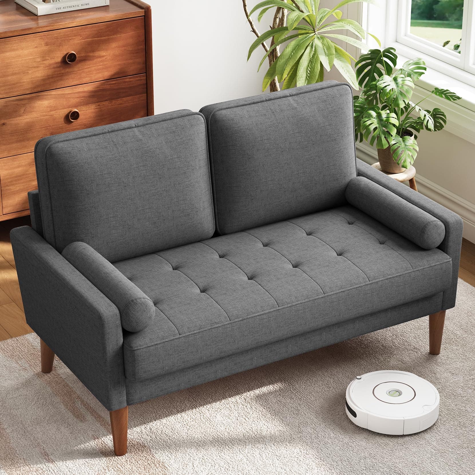 Vesgantti Mid Century Modern Love Seat Sofa, Grey, Easy Assembly