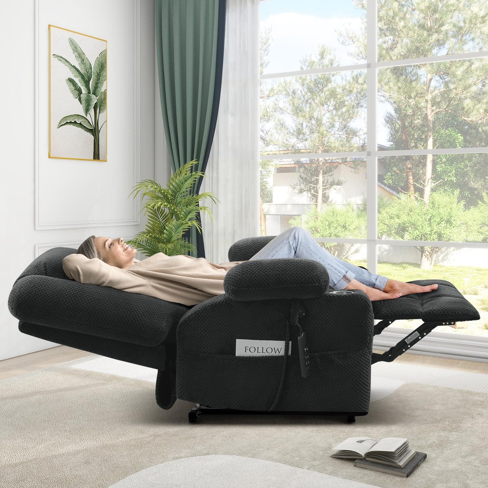 Electric Large Lift Recliner Sofa with Massage & Heat (Grey)