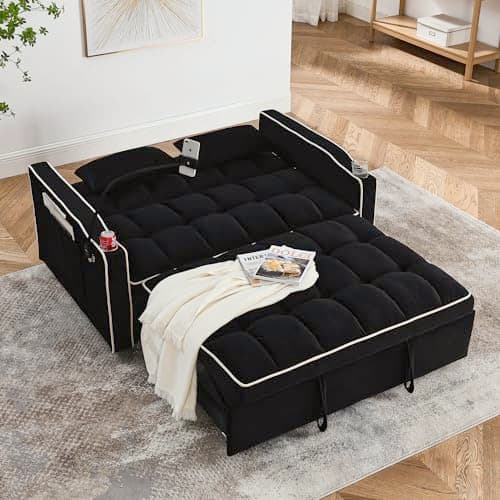 Eafurn Queen Size 3-in-1 Pull Out Sofa Bed with Storage Velvet Couch