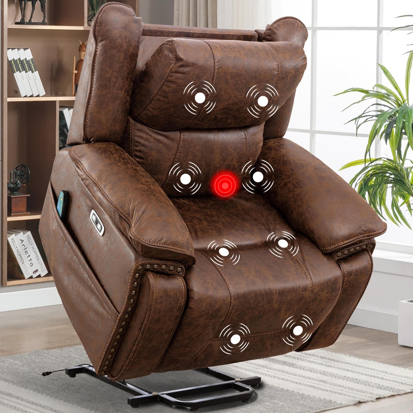 CANMOV Electric Recliner Chair with Massage and Heat, Brown