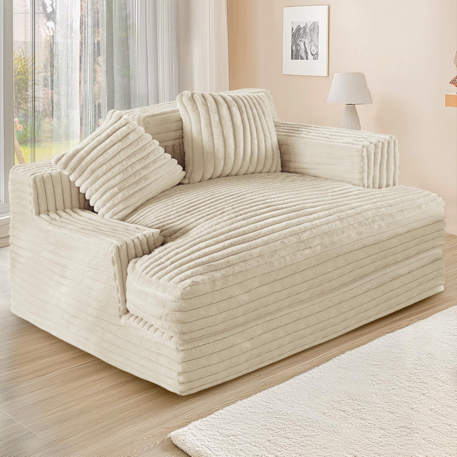 Oversized Chaise Lounge Sofa Bed, 48" Upholstered with 2 Throw Pillows