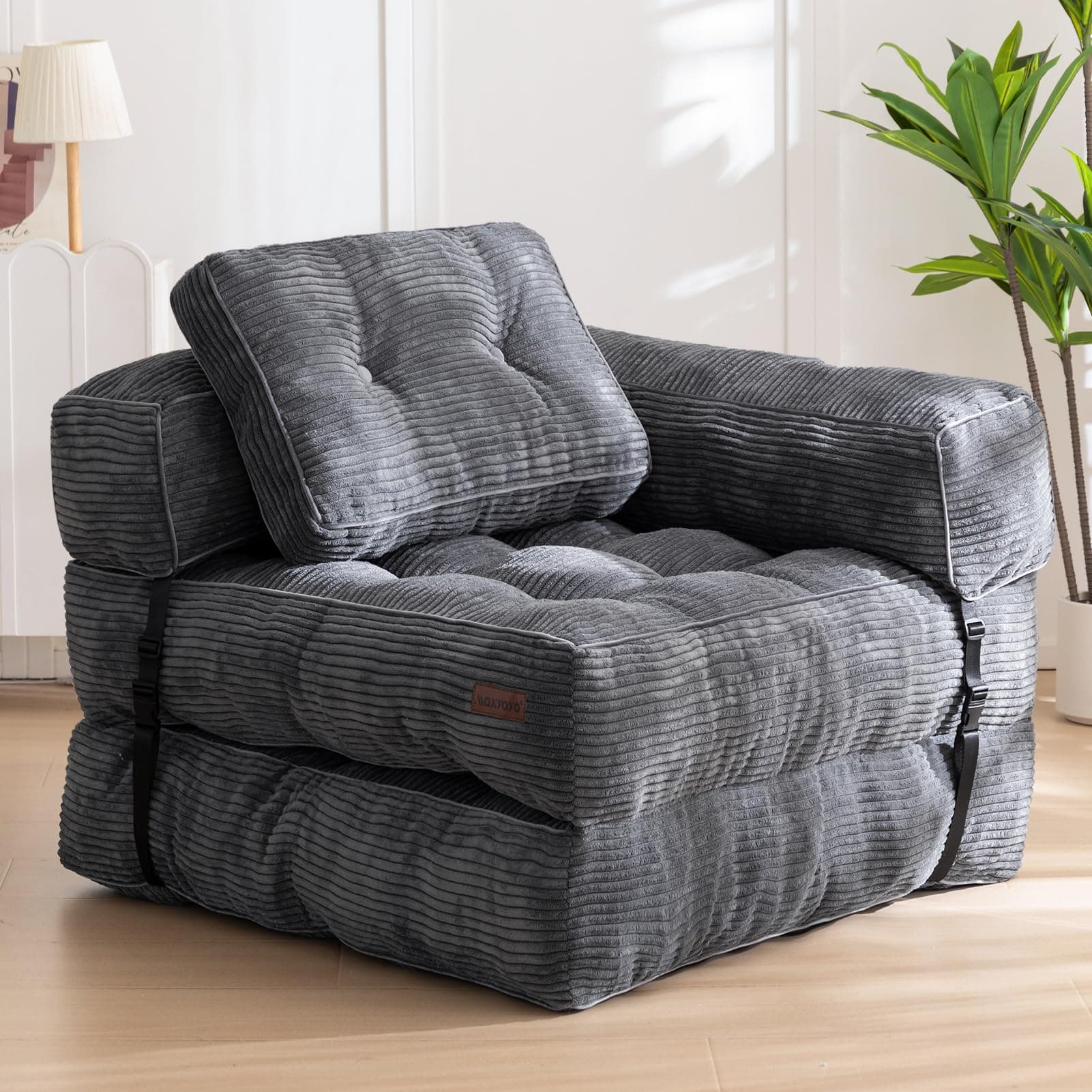 MAXYOYO L-Shaped Foldable Sleeper Sofa Bed, Dark Grey