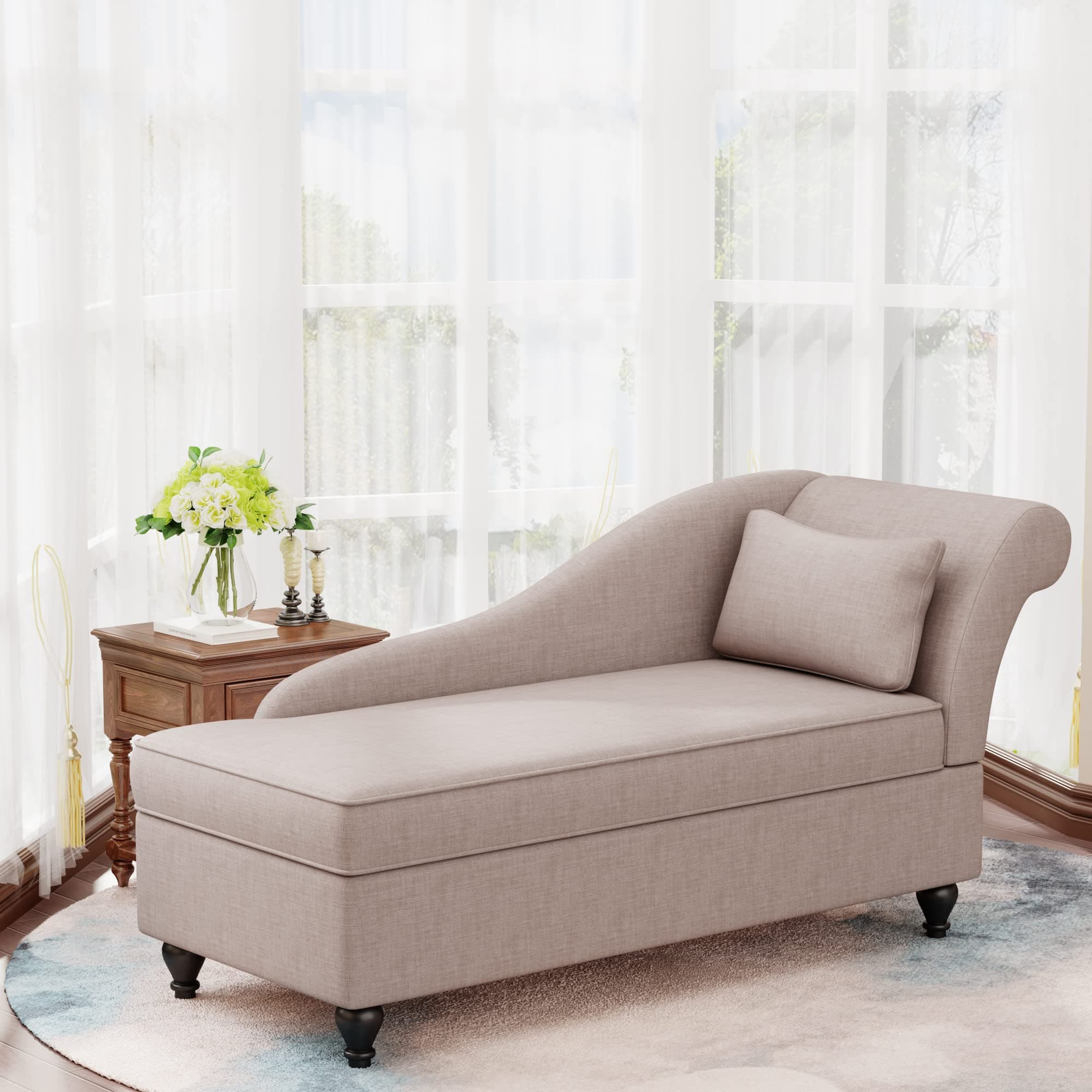 Yongqiang Tan Upholstered Wood Leg Chaise Lounge for Living Room and Bedroom