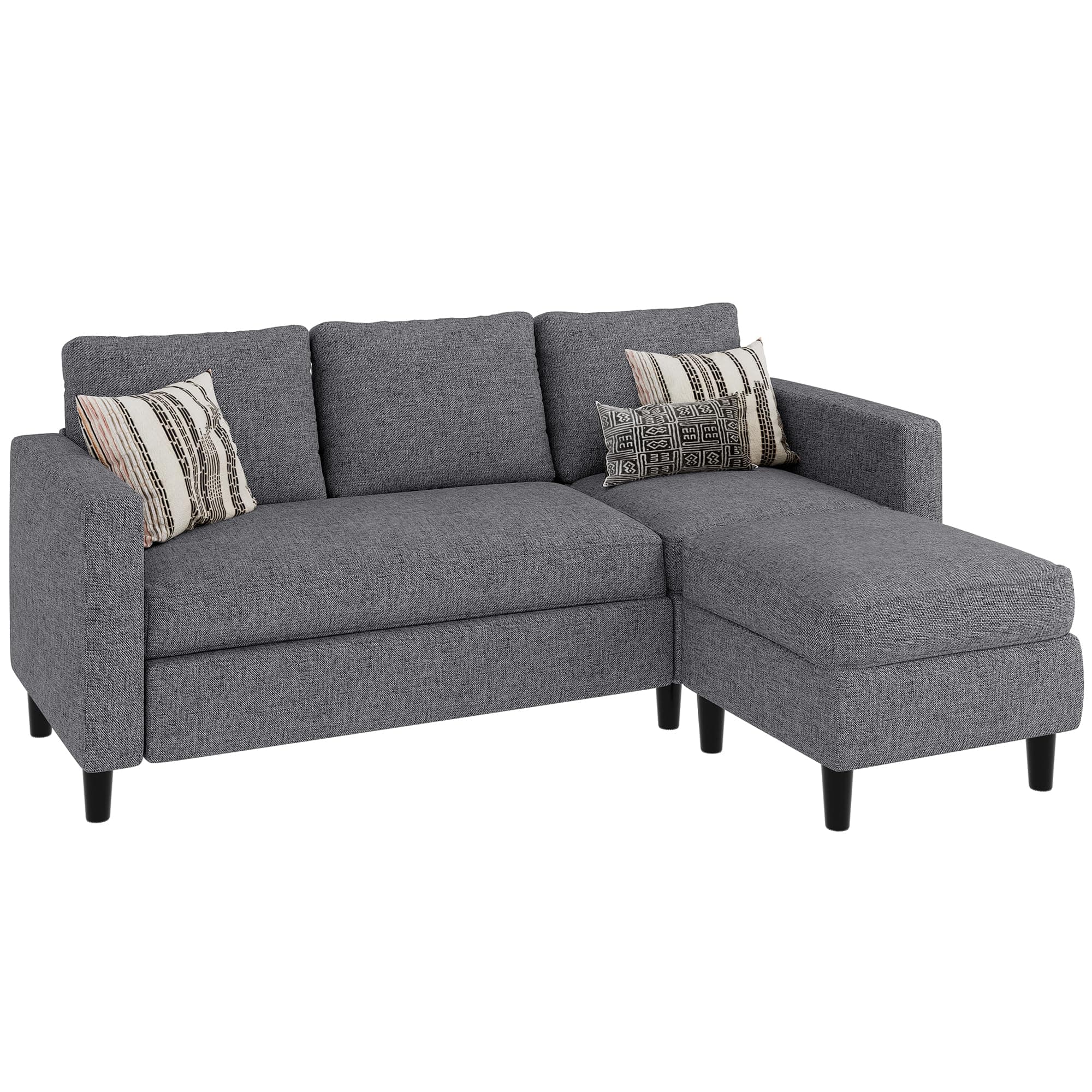 JAMFLY Dark Grey L-Shaped Sectional Sofa with Ottoman for Small Spaces