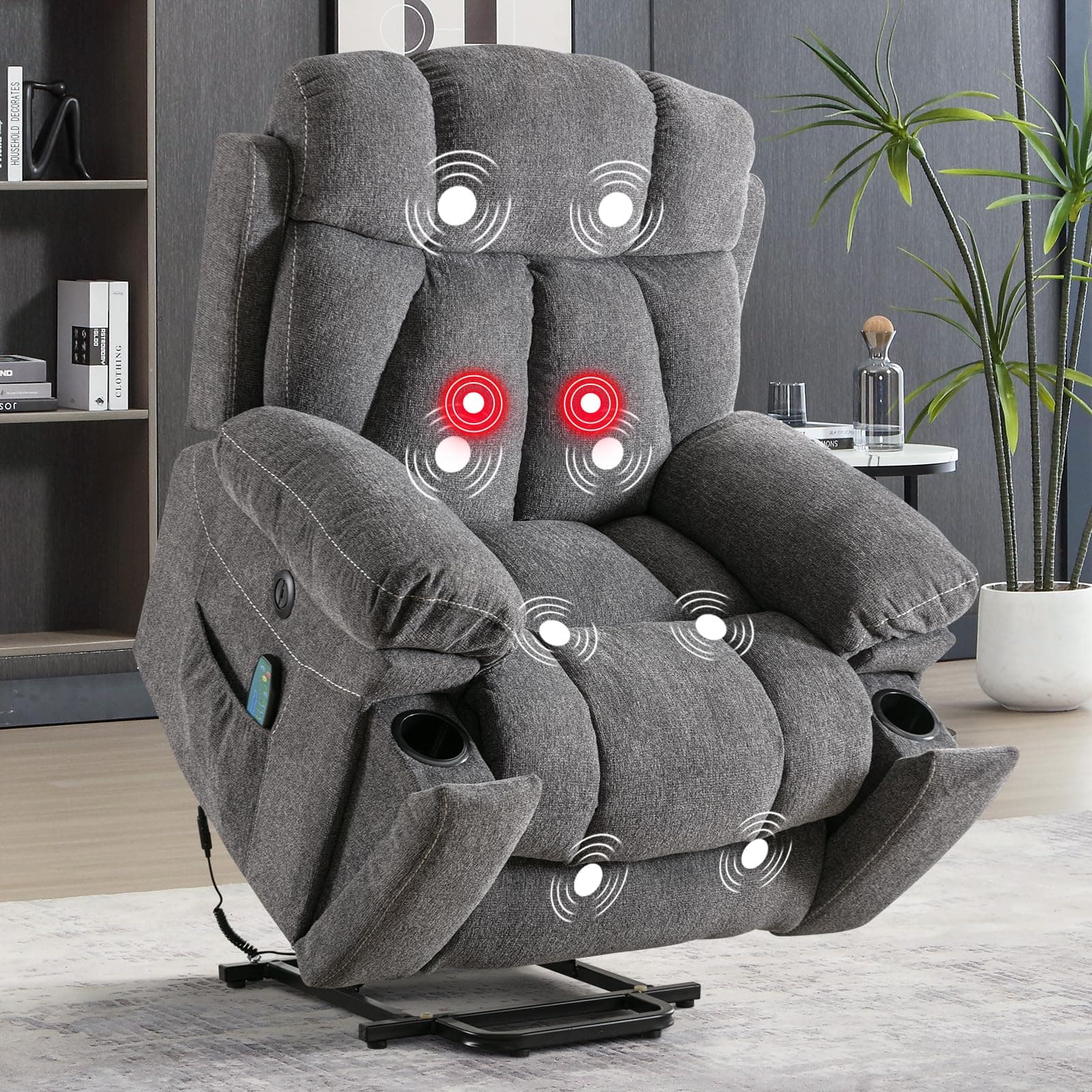 Phoenix Home Large Power Lift Recliner Chair for Elderly with Massage and Heat
Phoenix Home Large Overstuffed Recliner Chair with 2 Cup Holders and Side Pocket for Elderly
Phoenix Home Large Power Lift Recliner Chair with USB Port and Dark Gray Color