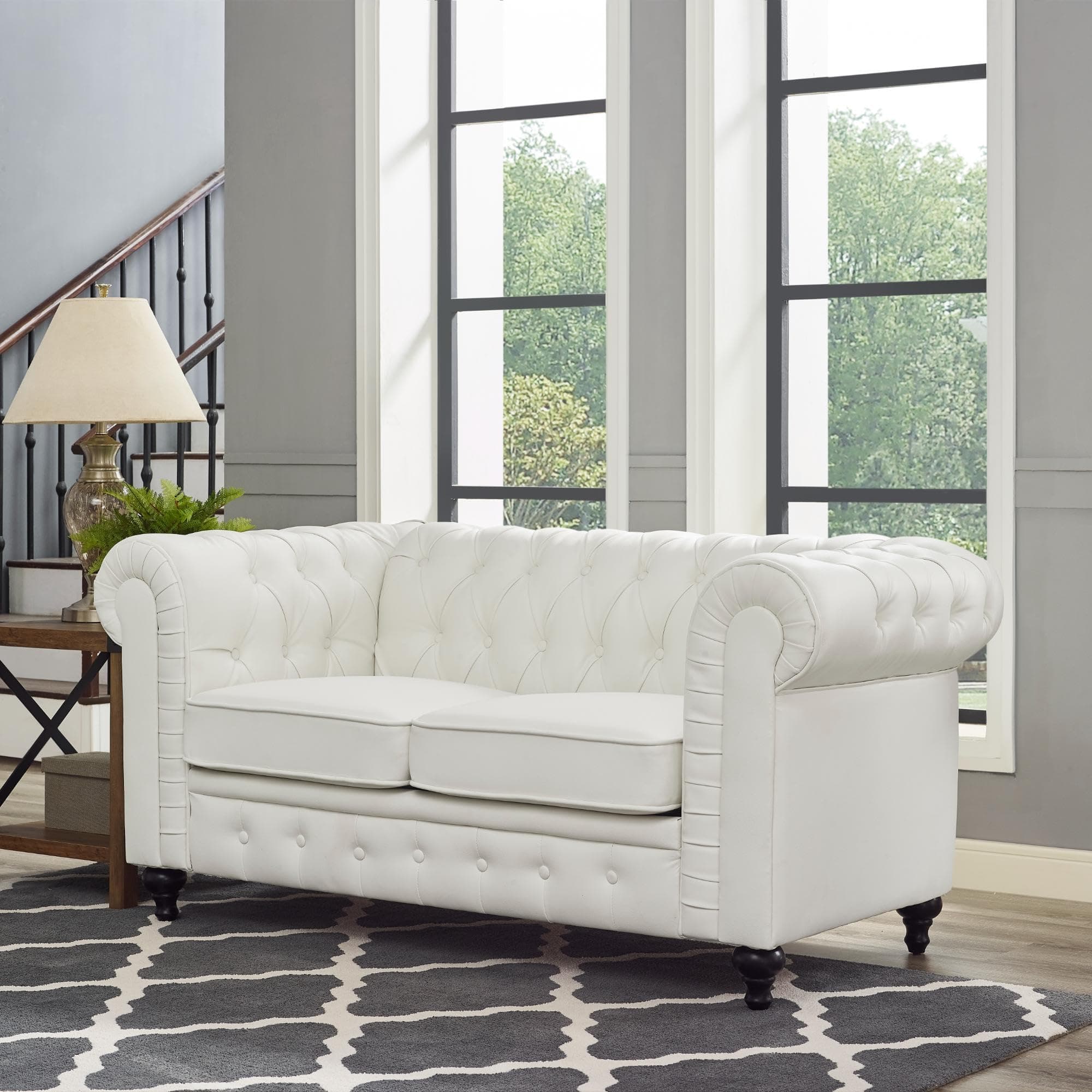 Naomi Home White Emery Chesterfield Loveseat Sleeper Small Sofa Bed