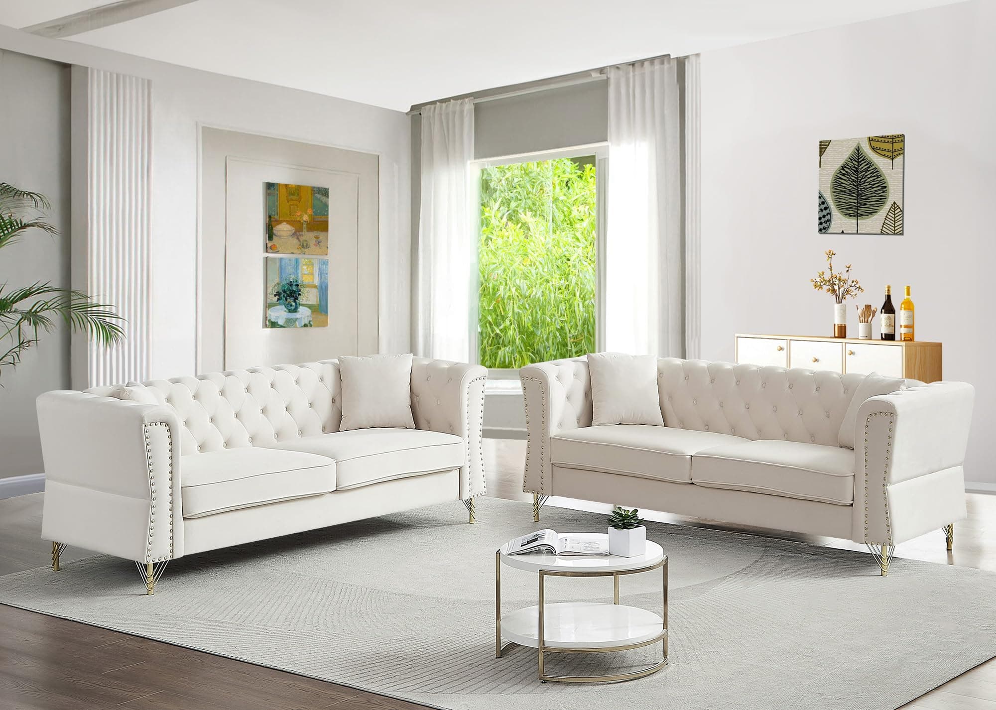 Velvet Chesterfield 3 Seater Sofa and Comfy Couch Set for Living Room, Bedroom, Office, Apartment