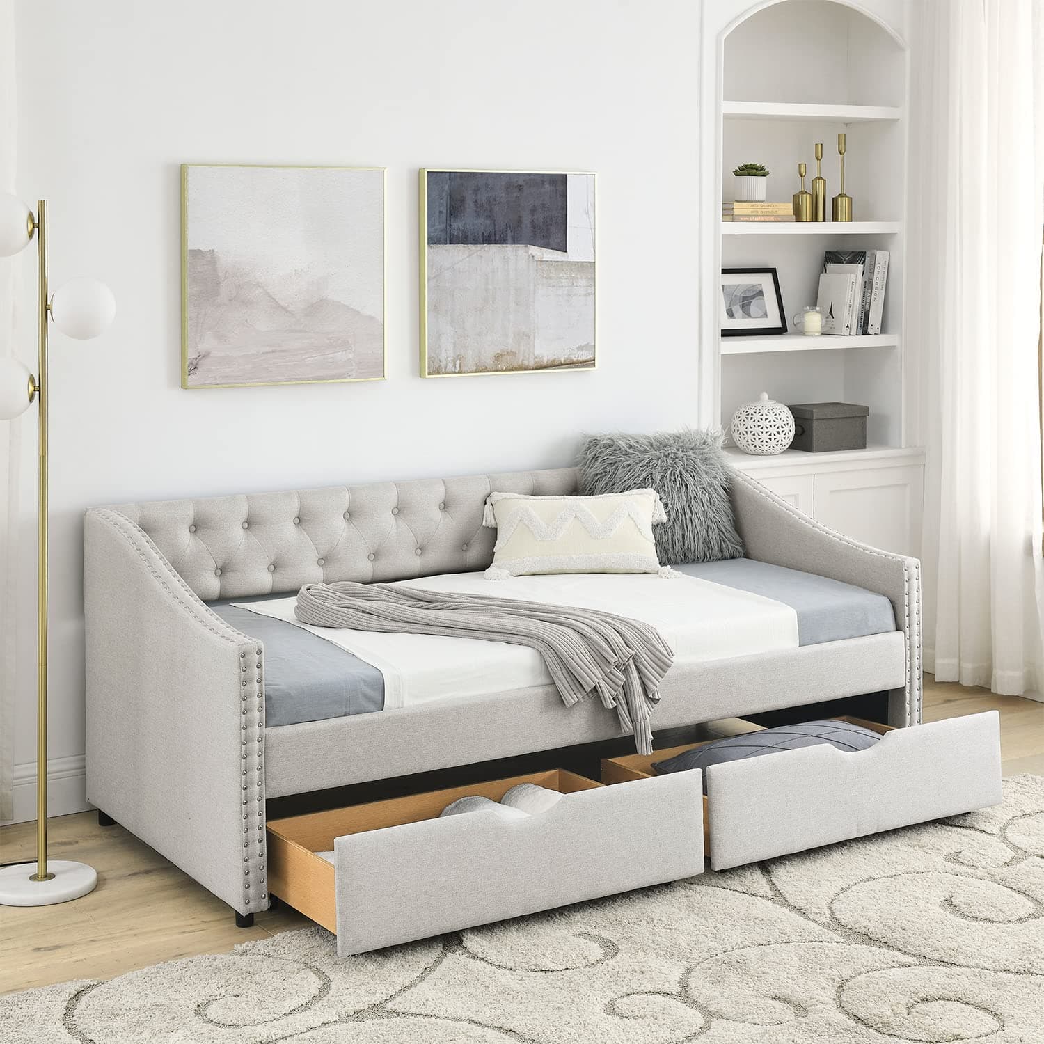 Modern Fabric Twin Upholstered Daybed with Drawers