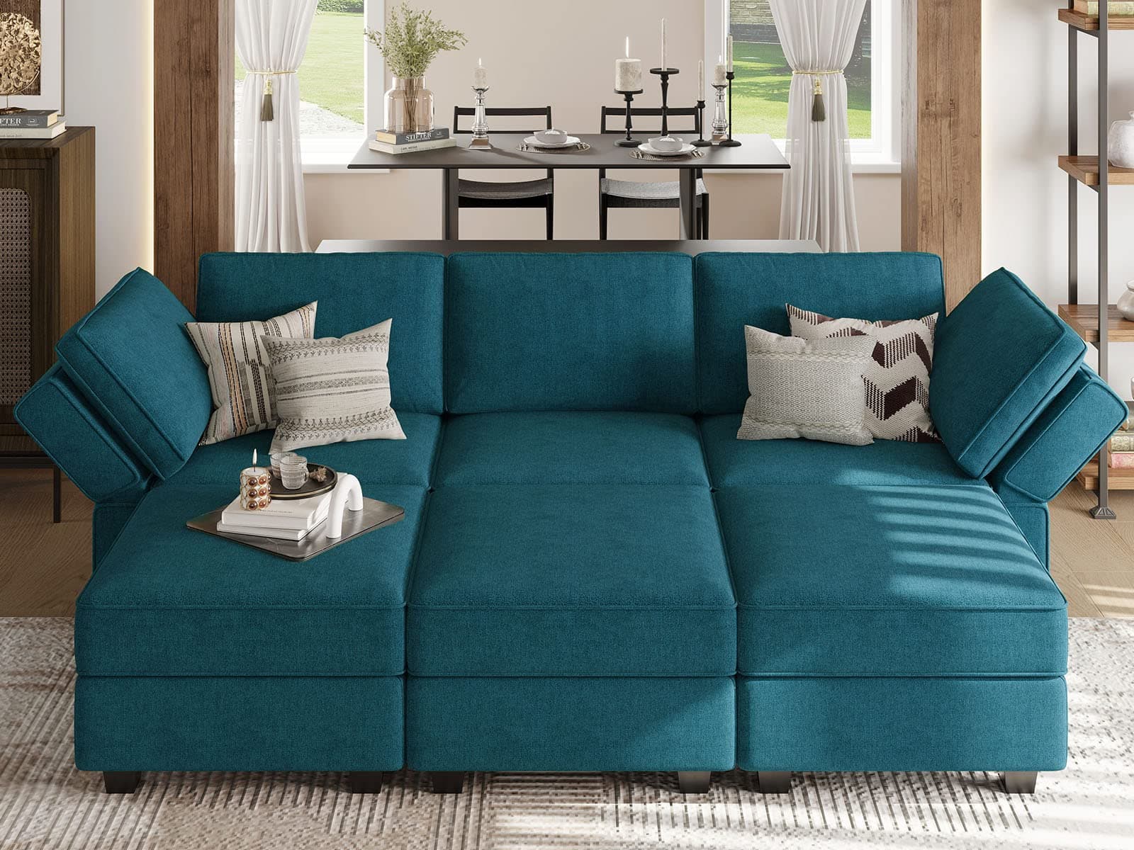 Belffin Reversible Chaise Modular Sofa Bed in Peacock Blue