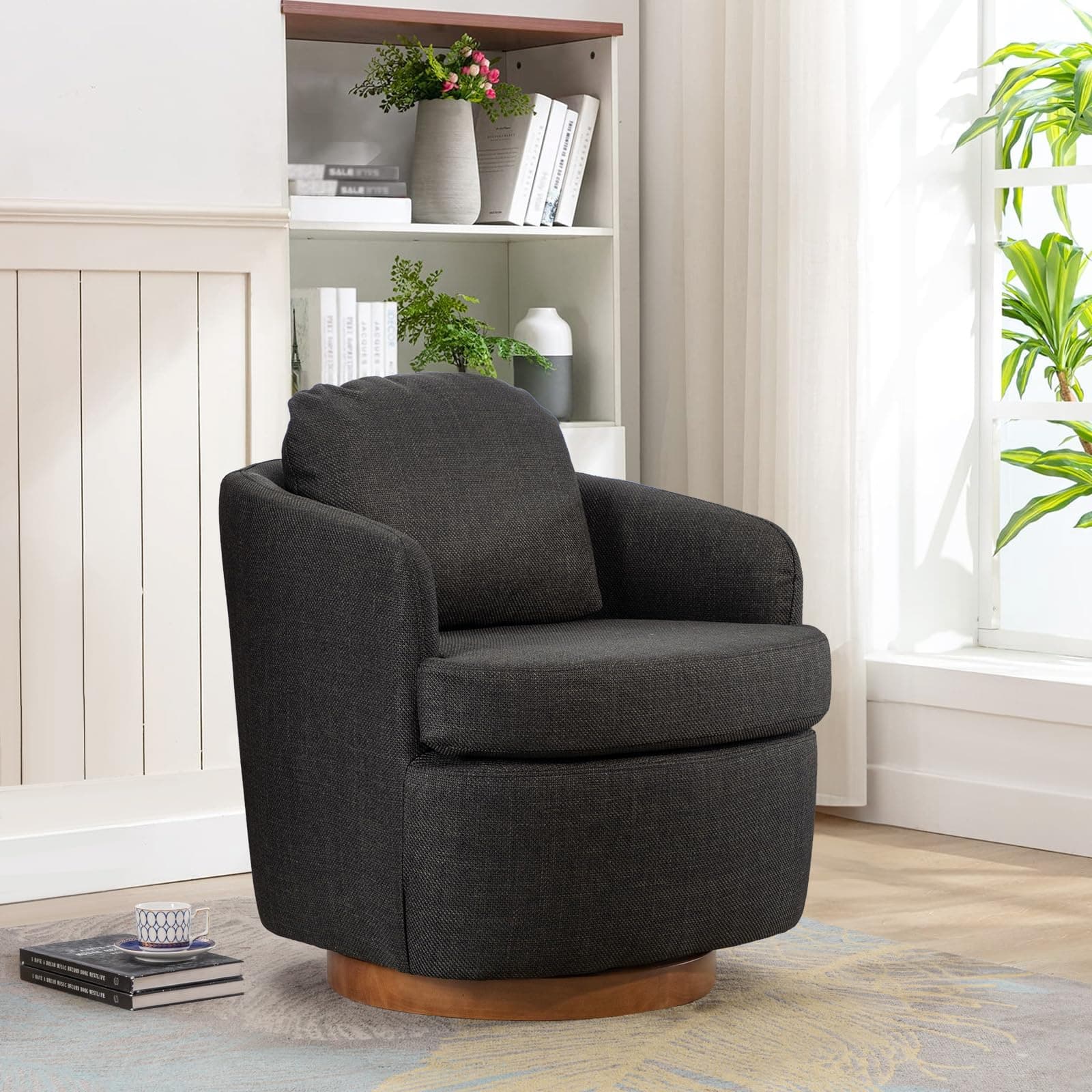 Swivel Barrel Chair with Linen Fabric Upholstery