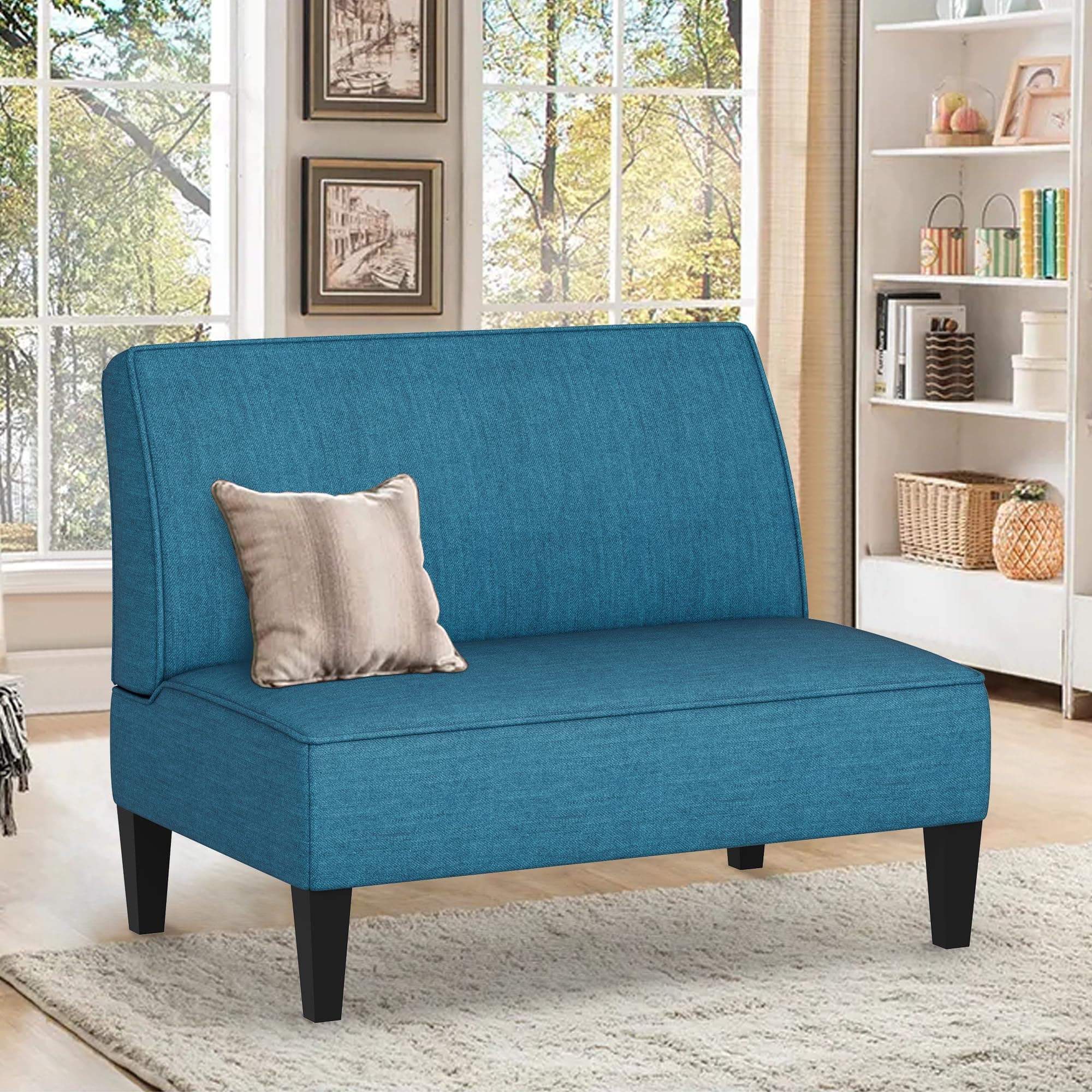 Changjie Blue Small Loveseat Sofa for Bedroom and Living Room