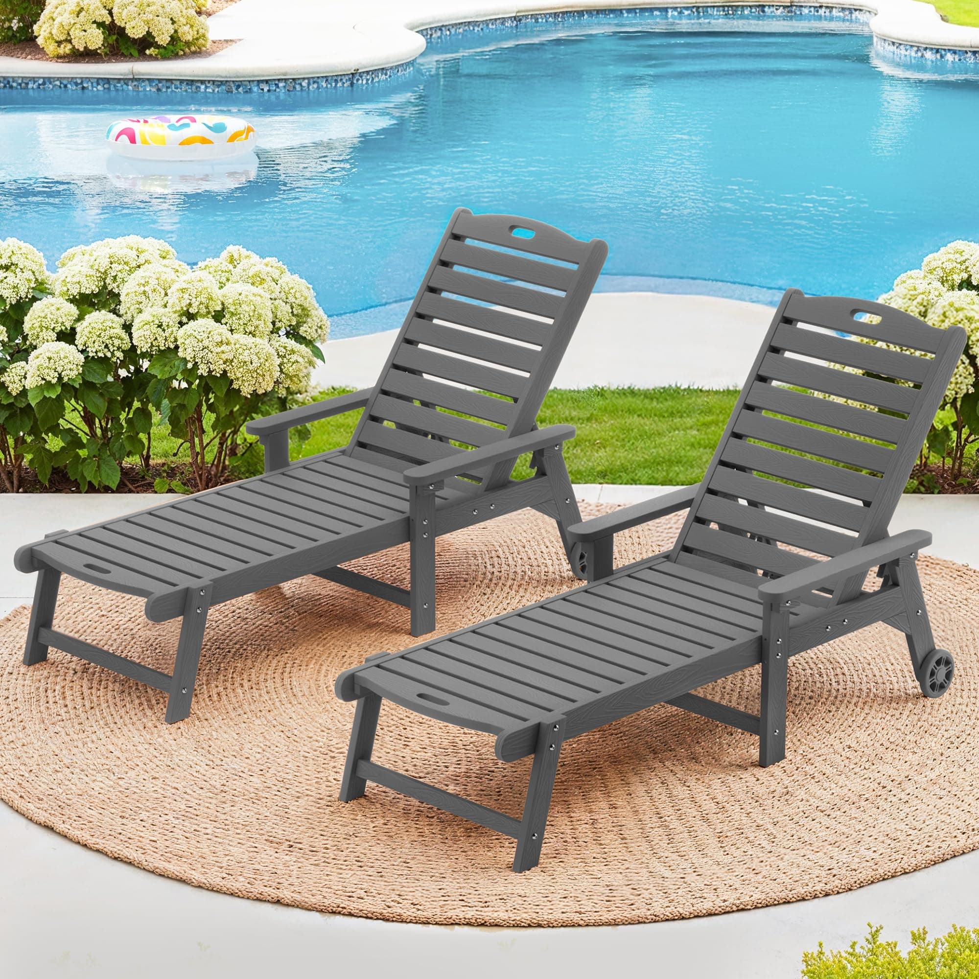 LUE BONA Dark Gray 79'' Oversized 5 Positions Poolside Chaise Lounge Chair Set