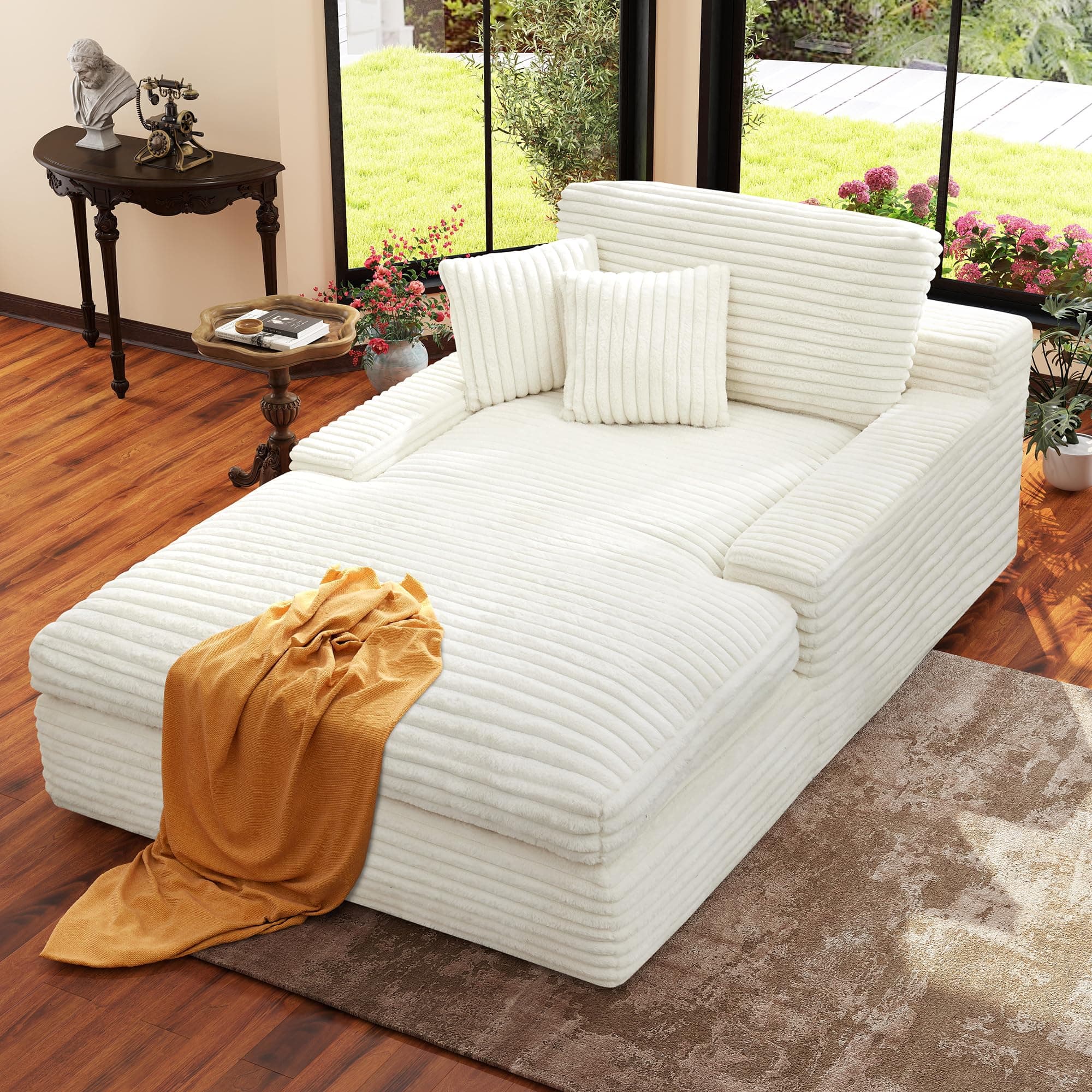 Ihanherry Beige 71.3" Oversized Chaise Lounge Sleeper Sofa