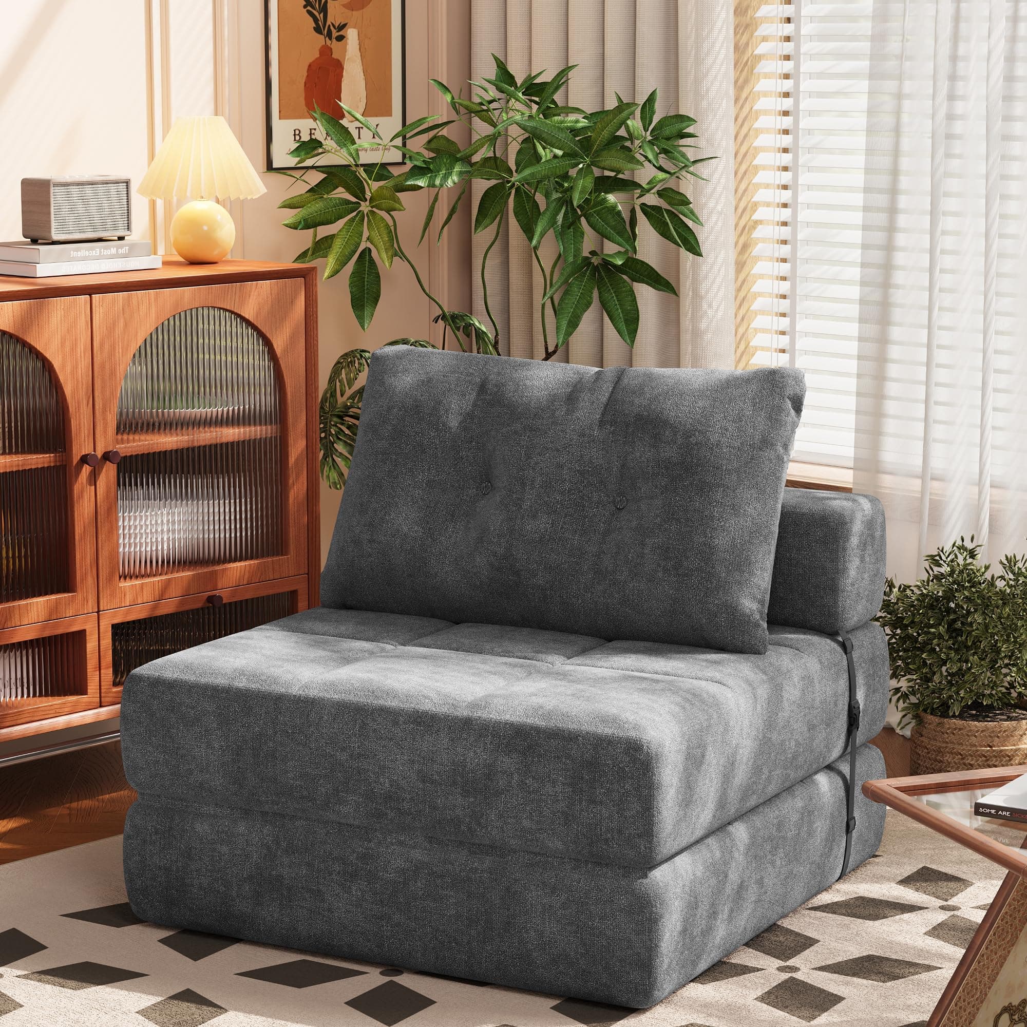 Homall Gray Chenille Folding Sofa Bed with Headrest