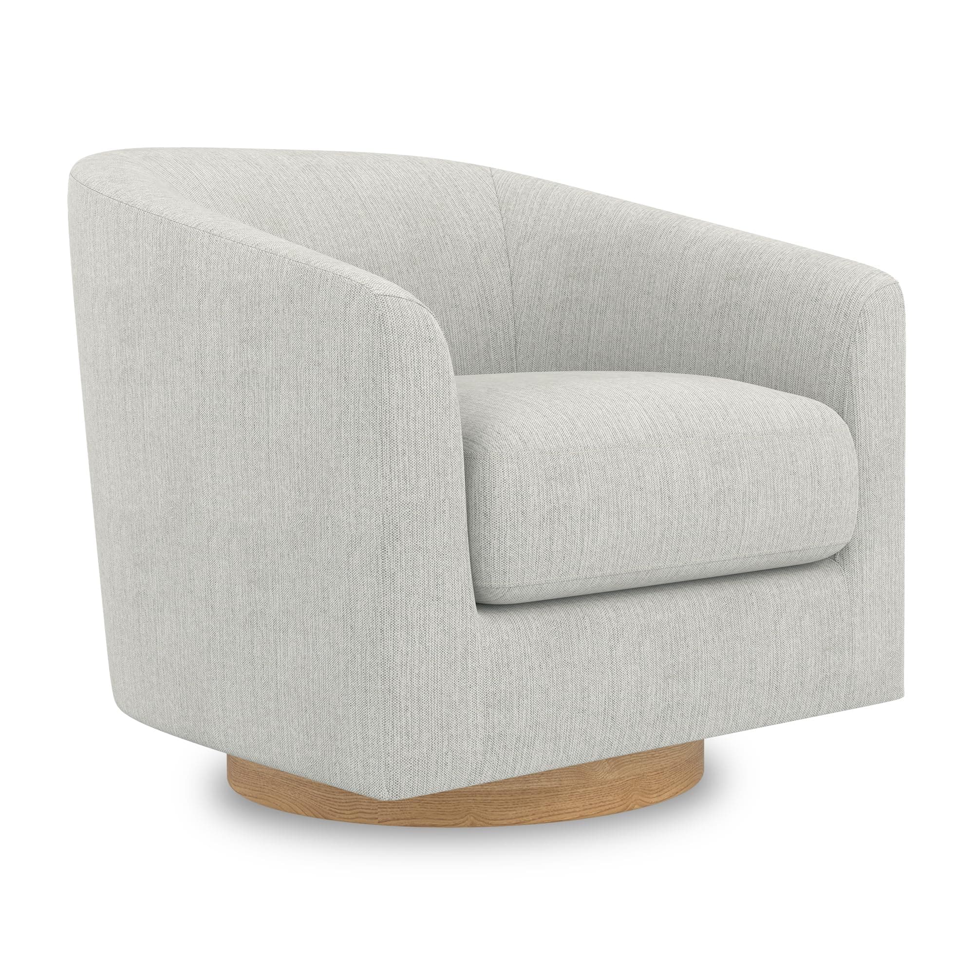 Ivory Swivel Accent Chair with Modern Barrel-Curved Arms and Solid Wood Base