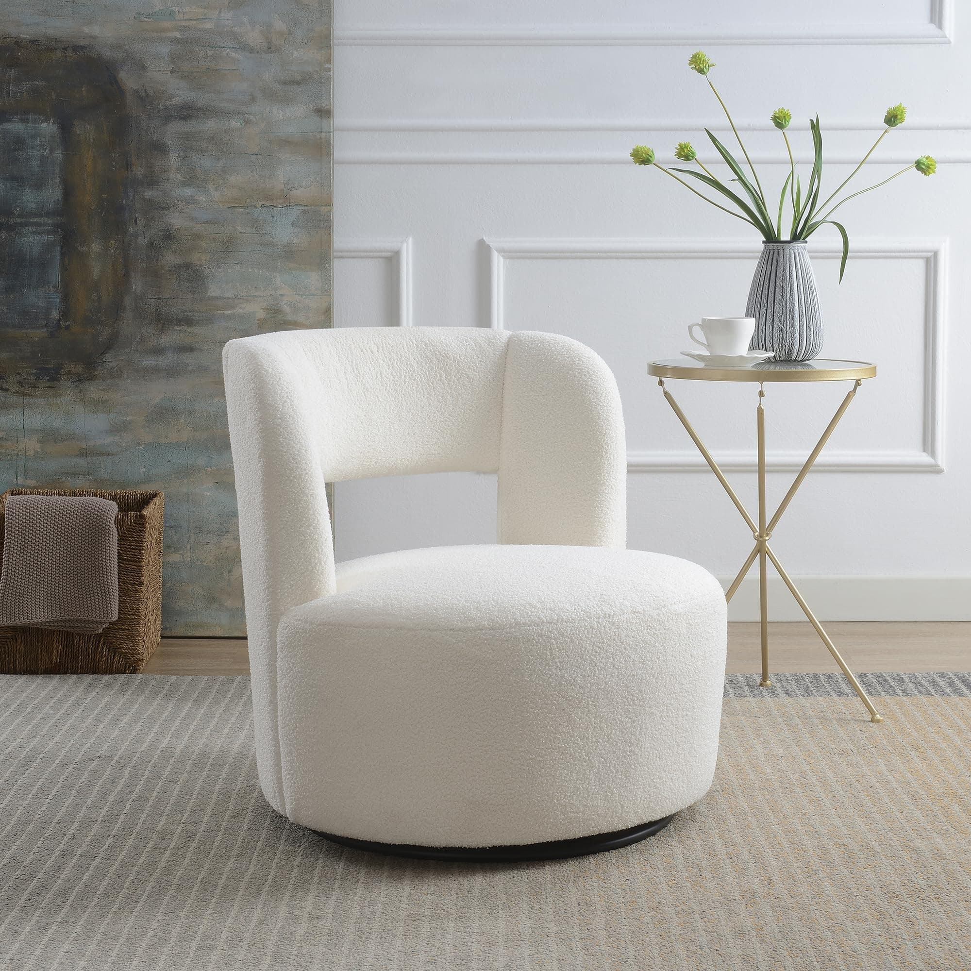 GDFStudio Cream Swivel Armless Chair for Living Room & Bedroom