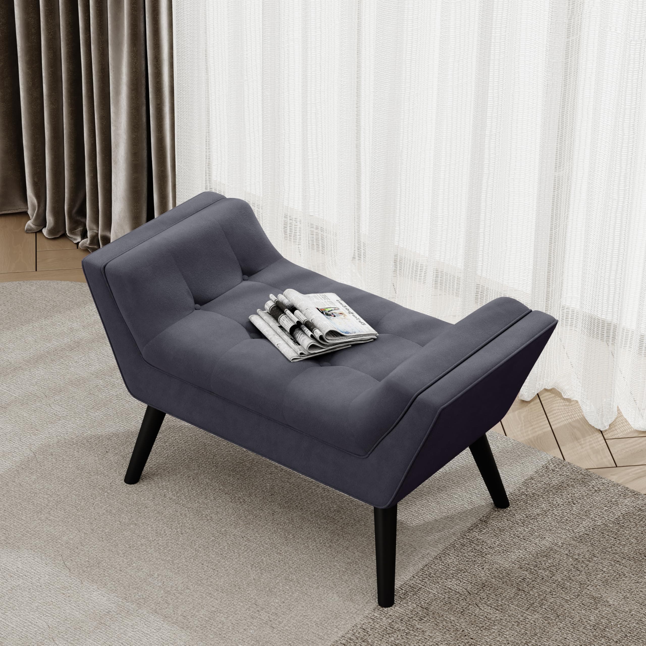 Alunaune Dark Gray Velvet Tufted Ottoman Bed Bench with Storage
