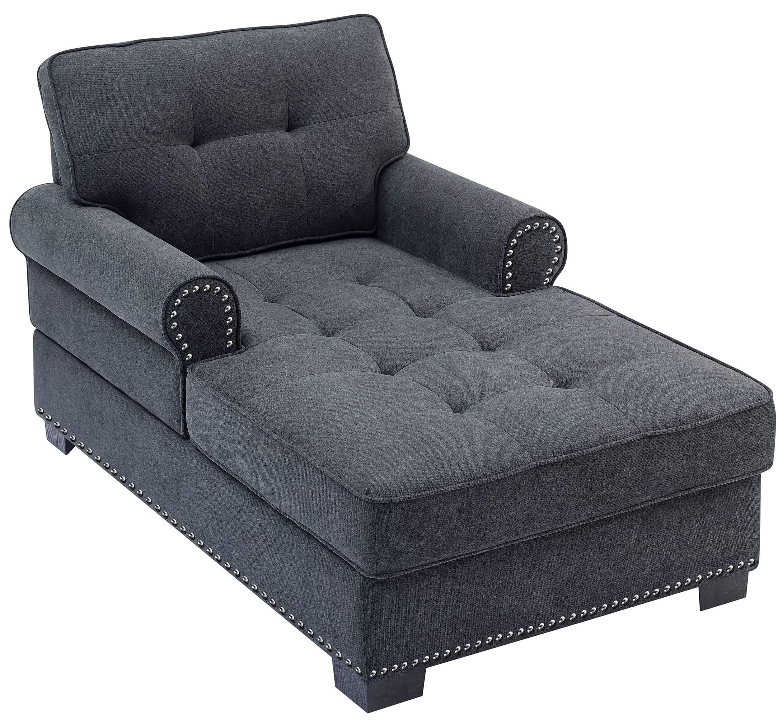 Dark Grey Rivet Upholstered Chaise Lounge Sofa Bed for Bedroom Living Room