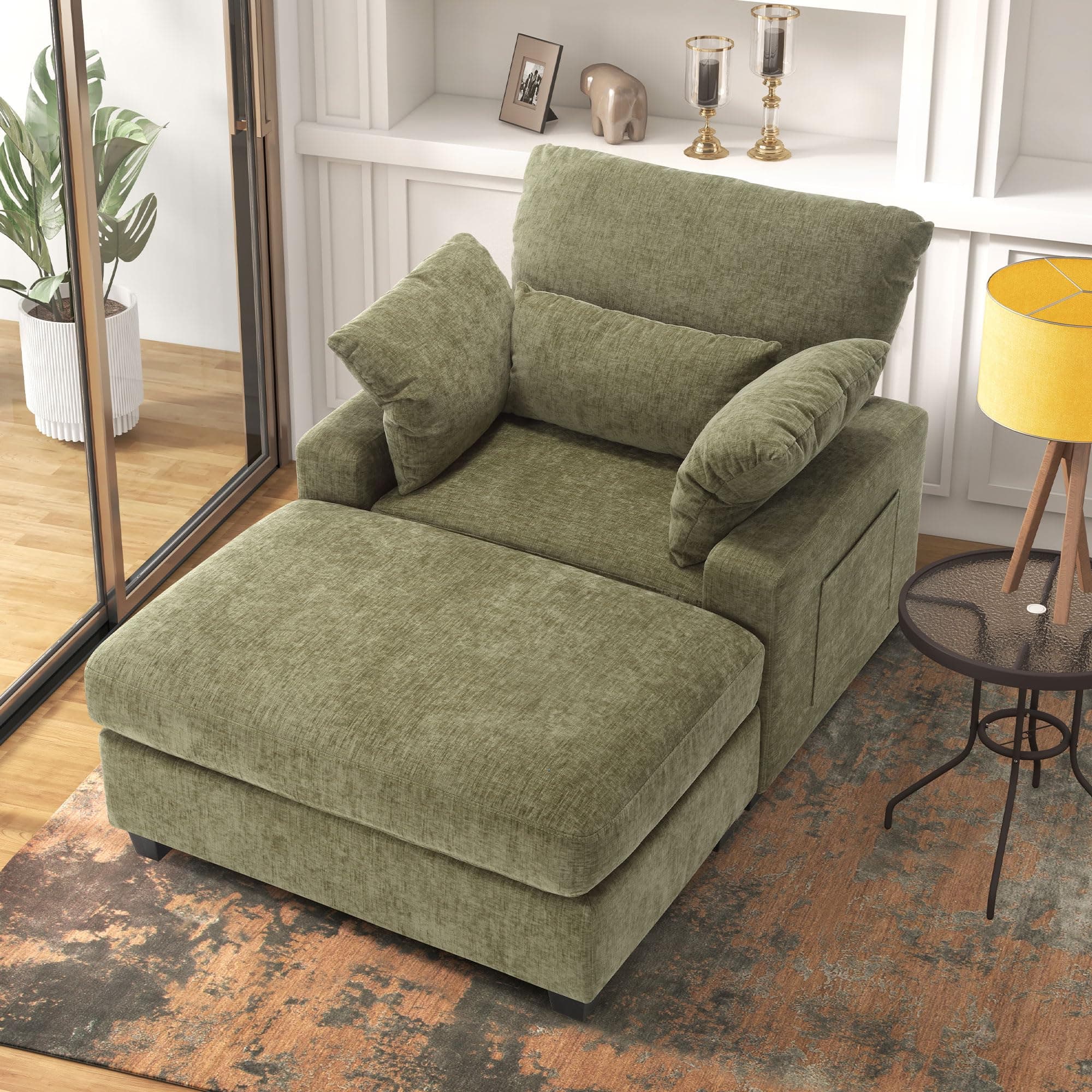 Ihanherry Oversized Chaise Lounge Chair with Ottoman - 57.52 Sleeper Sofa for Bedroom, Living Room, Office (Green)