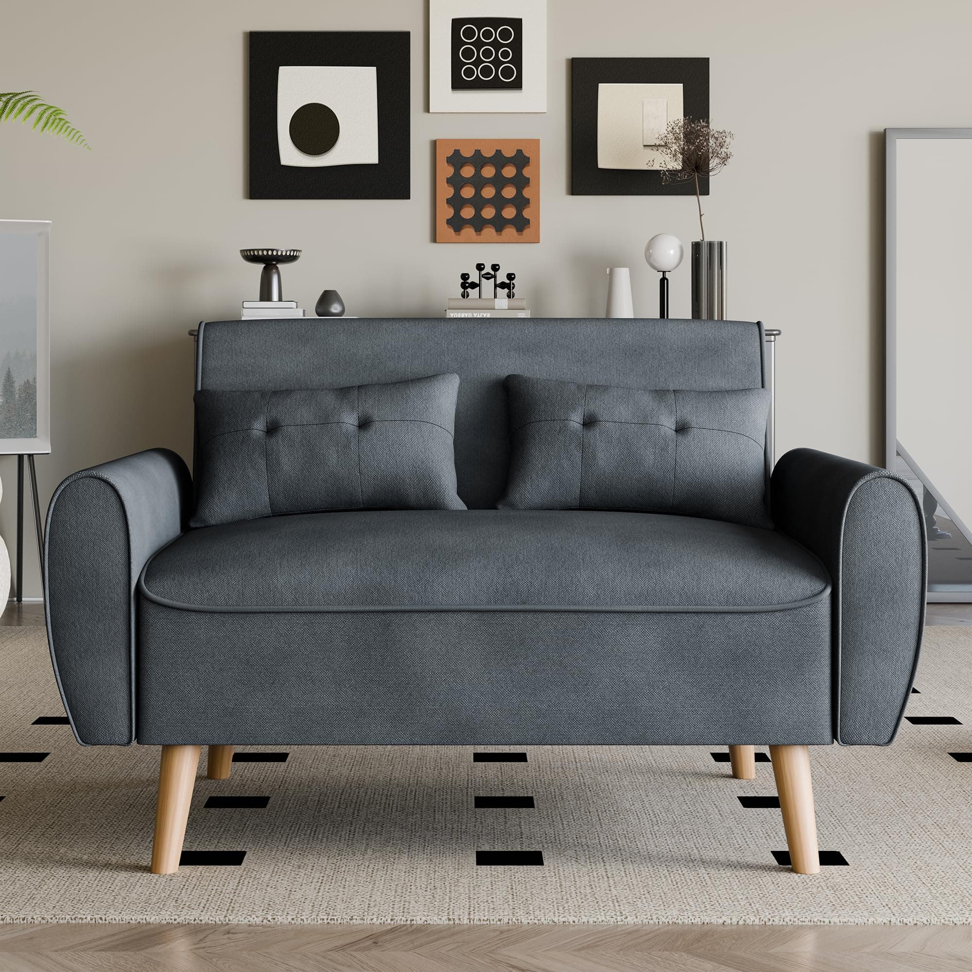 Vongrasig Dark Gray Mid Century Linen 47" Love Seat Sofa