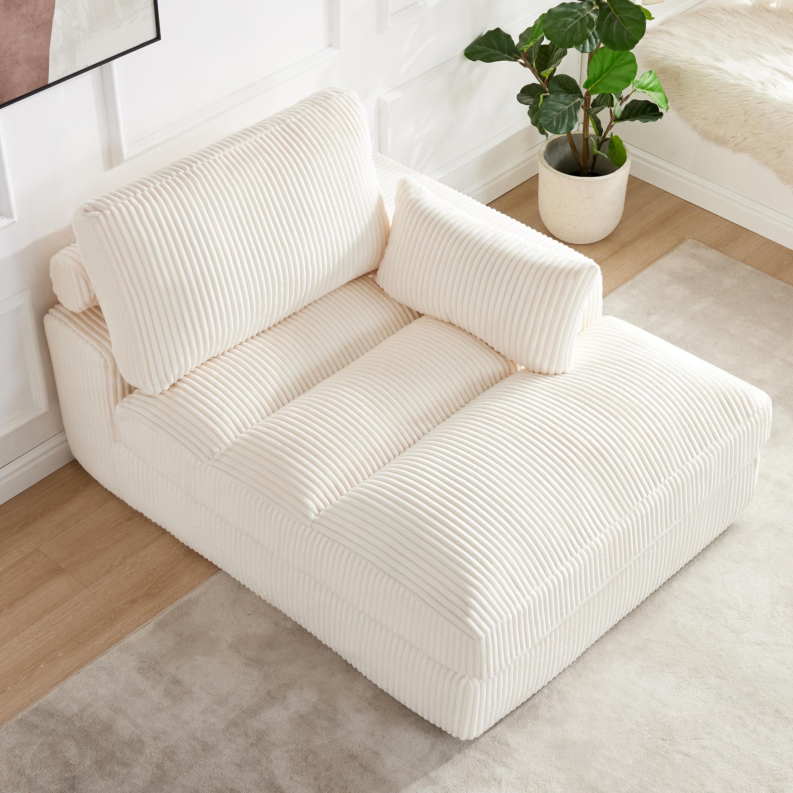 Beige Oversized Comfortable Chaise Lounge Chair with Throw Pillow