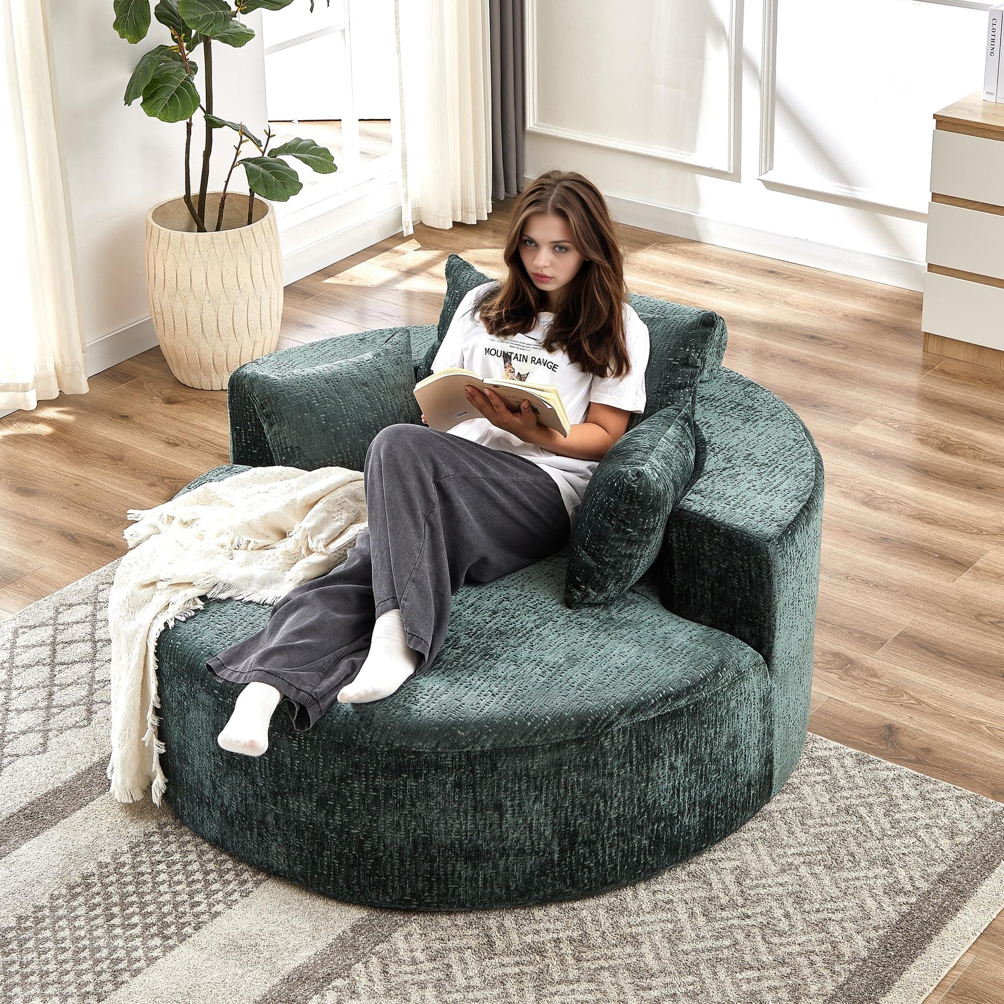 JEEOHEY Green Modern Round Accent Sofa Chair for Living Room