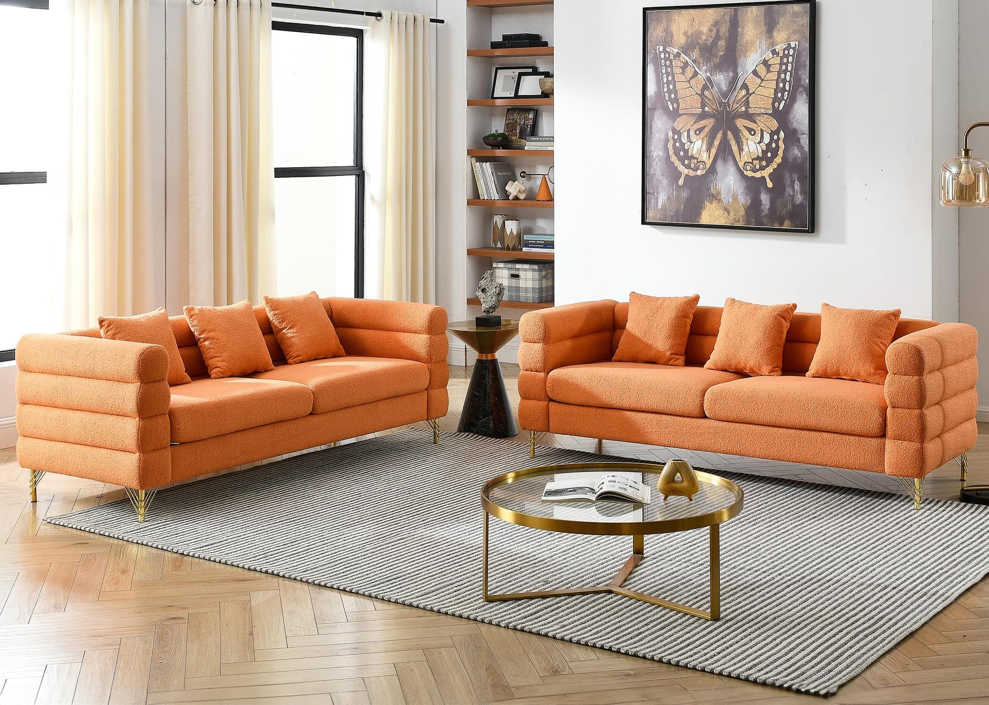 Oversize 2 Pieces Sofa Set, 81 Inch Comfy 3 Seater Sofa, Modern Futon Couch, Bouclé Teddy Cloud Sofa