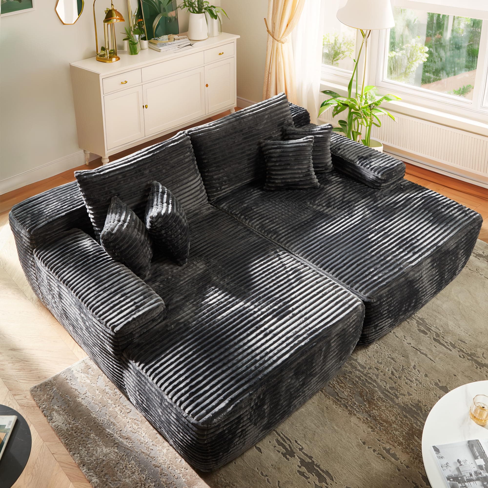 Oversized Chaise Lounge Chair, 81" Cloud Plush Grey Sofa Bed