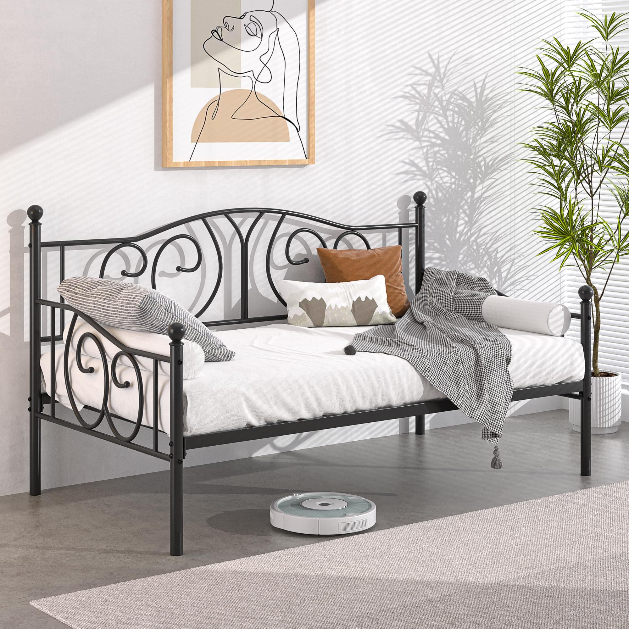 Metal Daybed Frame with Classic Headboard, Twin Size, Black