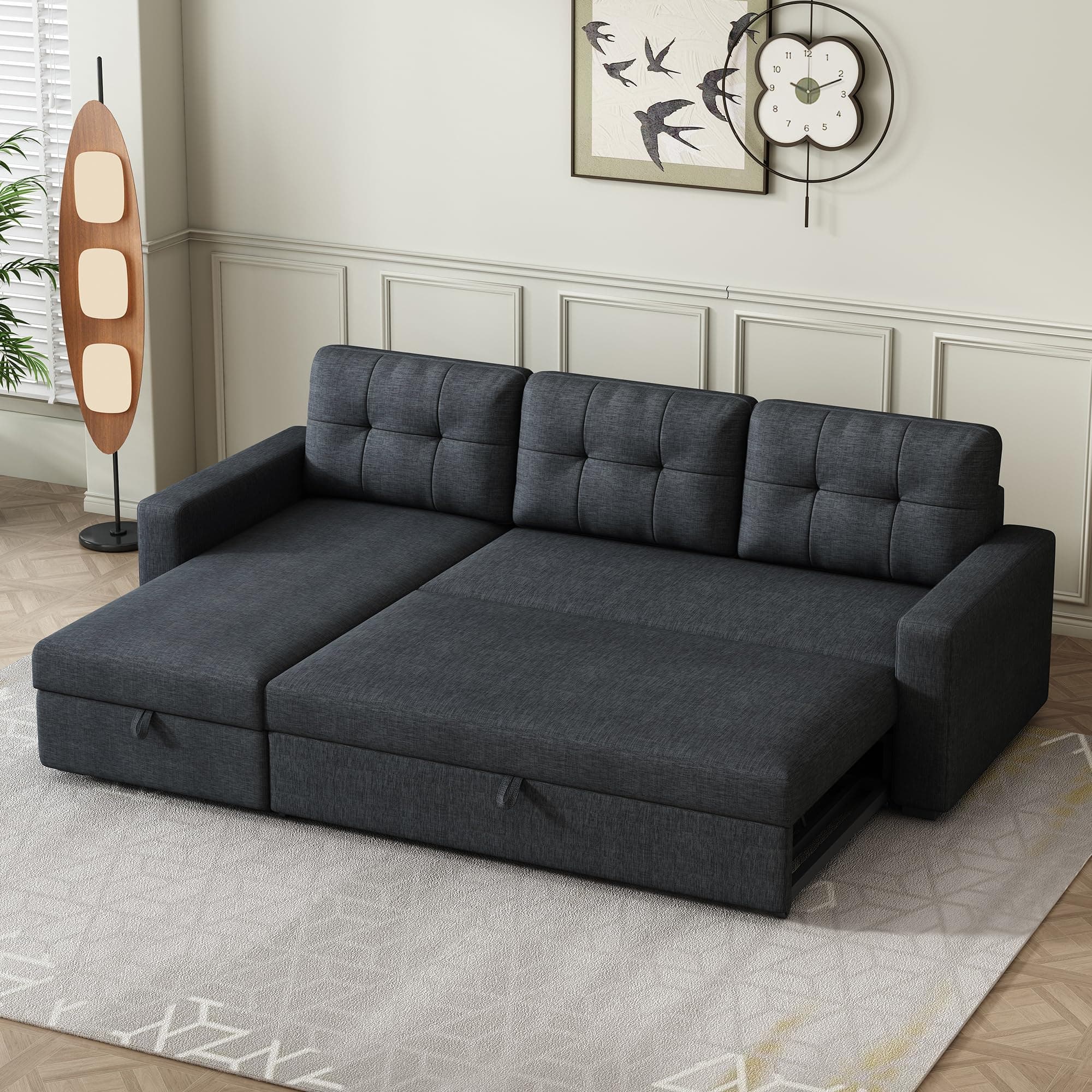 L-Shape Reversible Sleeper Sofa Bed with Storage & Removable Cushions