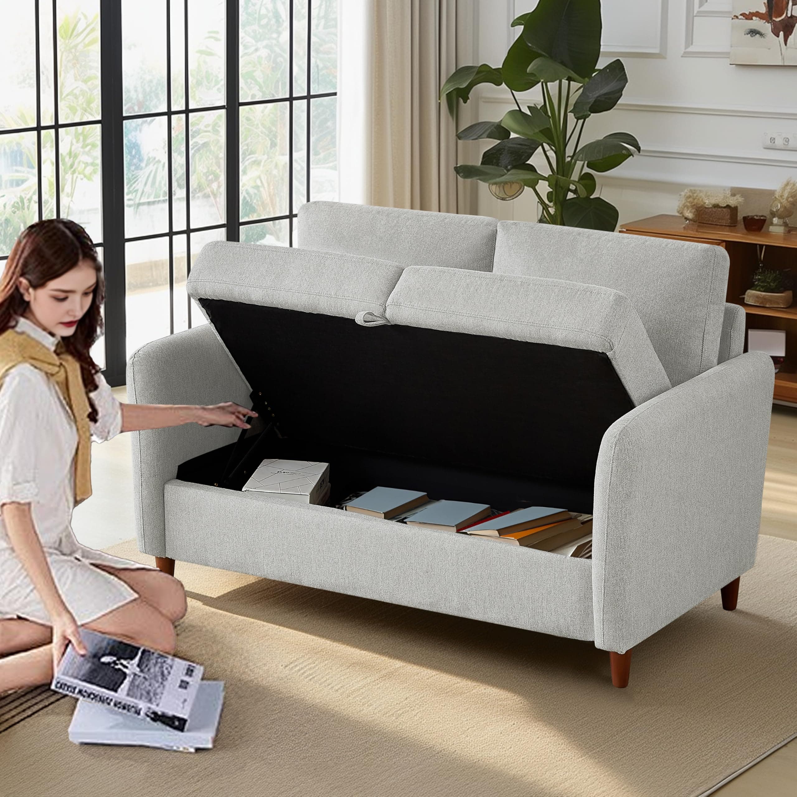 Light Gray 56.5" 2-Seater Loveseat with Storage