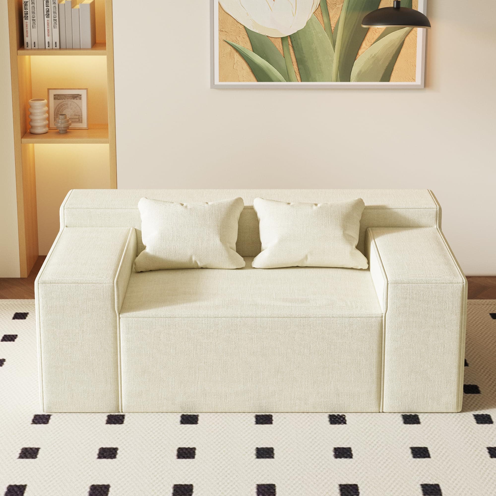 Modern Loveseat Sofa with Sleeper Function and Cat-Scratch Resistant Fabric, No Assembly Required - Beige Color