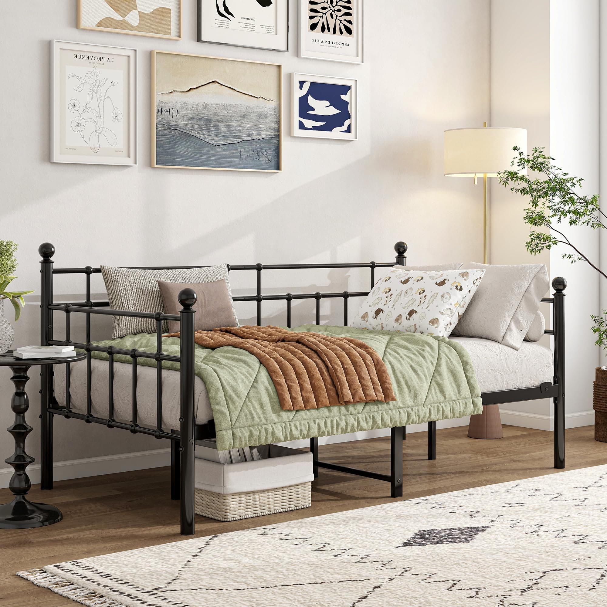 BOFENG Twin Size Noise-Free Metal Day Bed with Strong Steel Slats