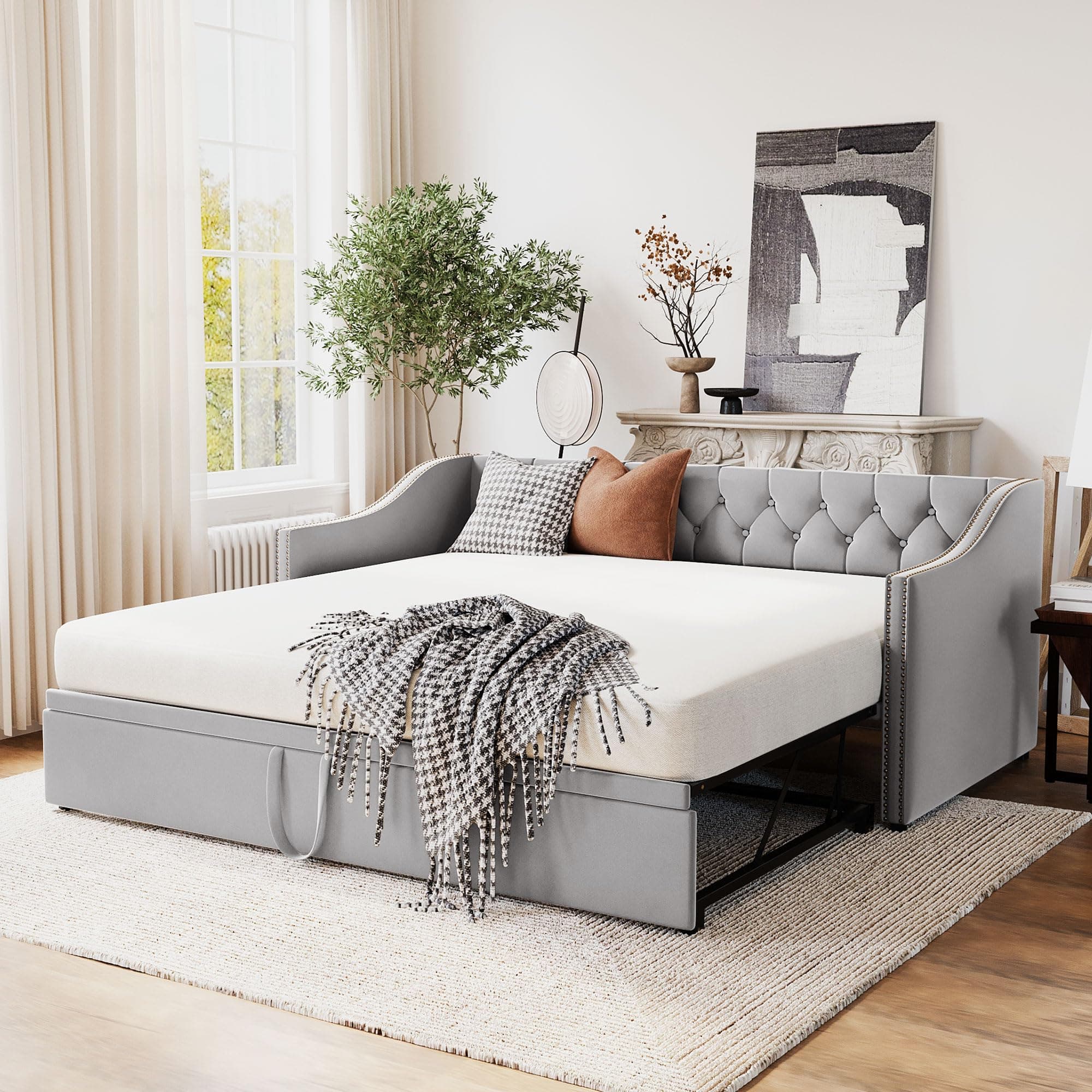 Twin Size Pop-Up Daybed with Extendable Frame (Gray)