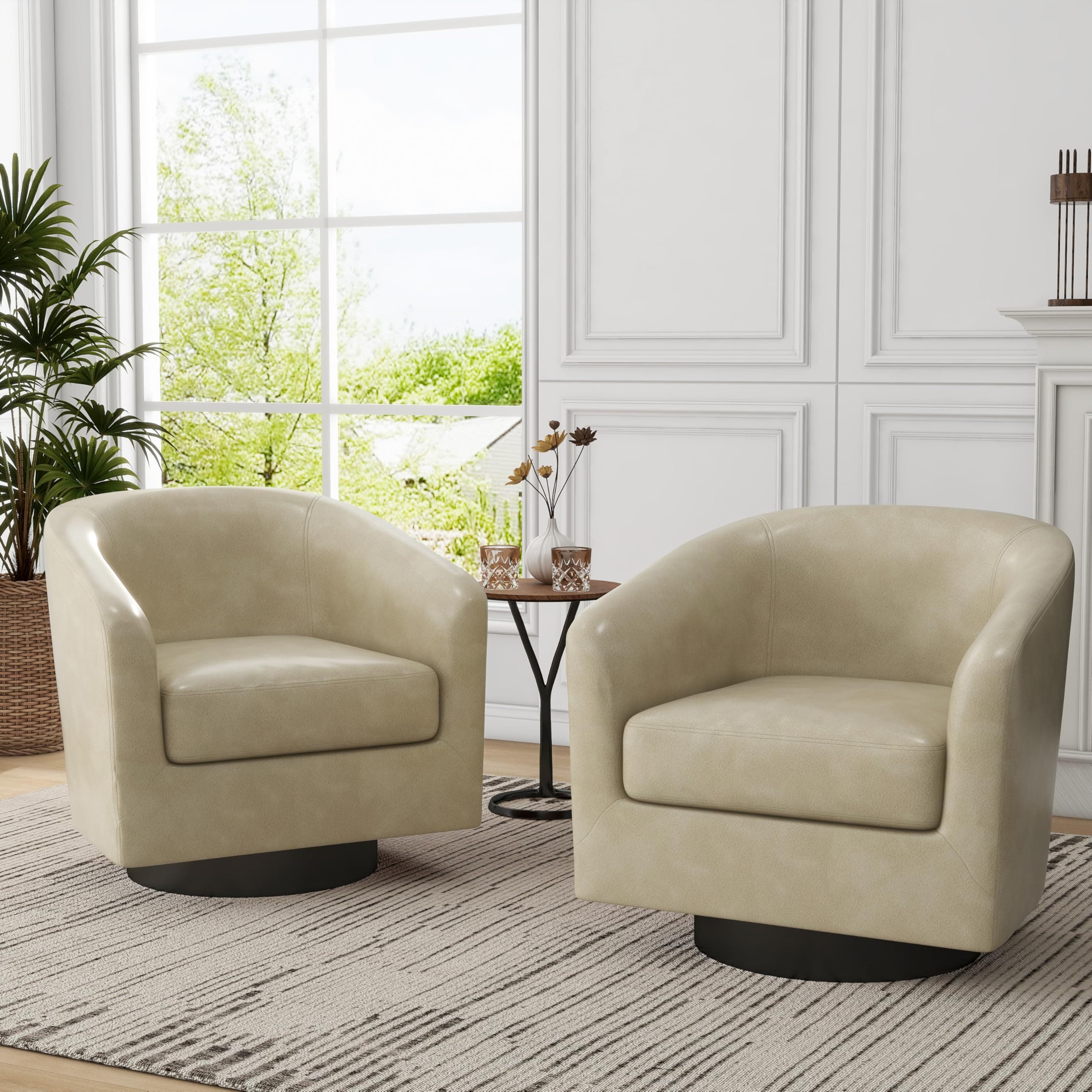 Modern Cream UIXE PU Leather Swivel Barrel Club Chair Set (2)