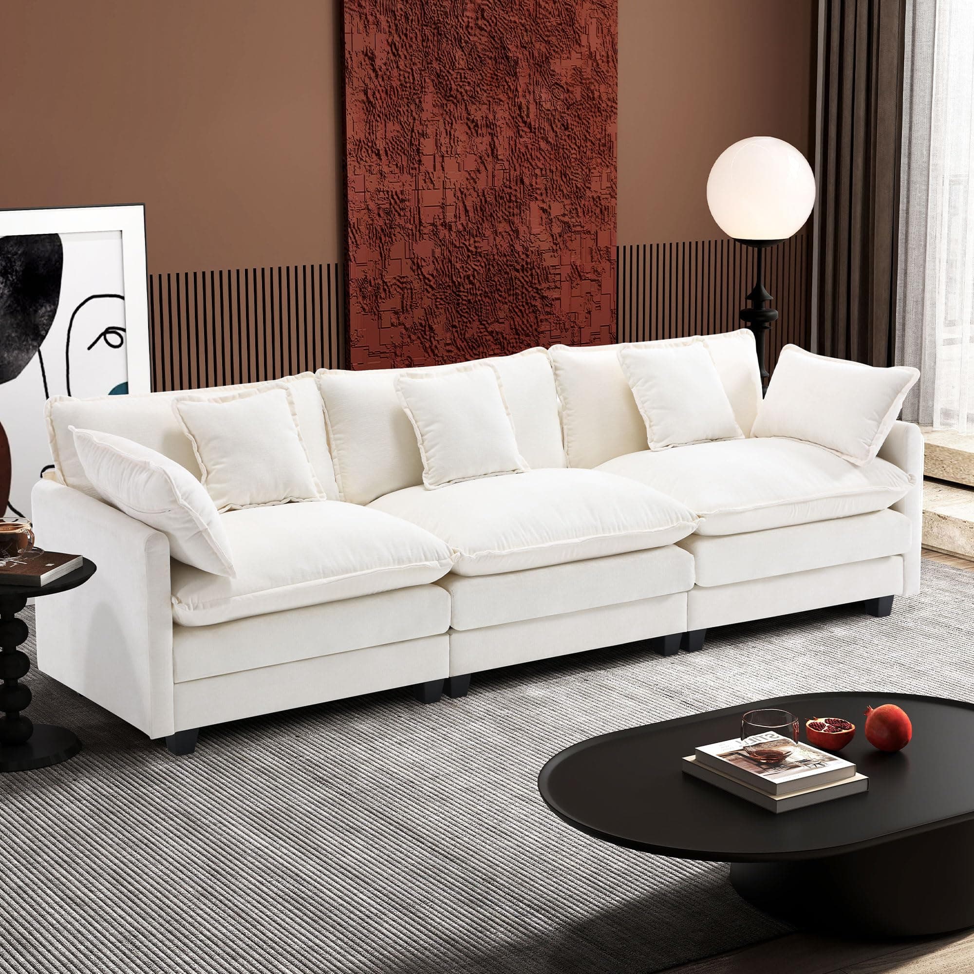 Ihanherry 111.4 Inch 3-Seater Cloud Sofa, Modern Breathable Living Room Couch