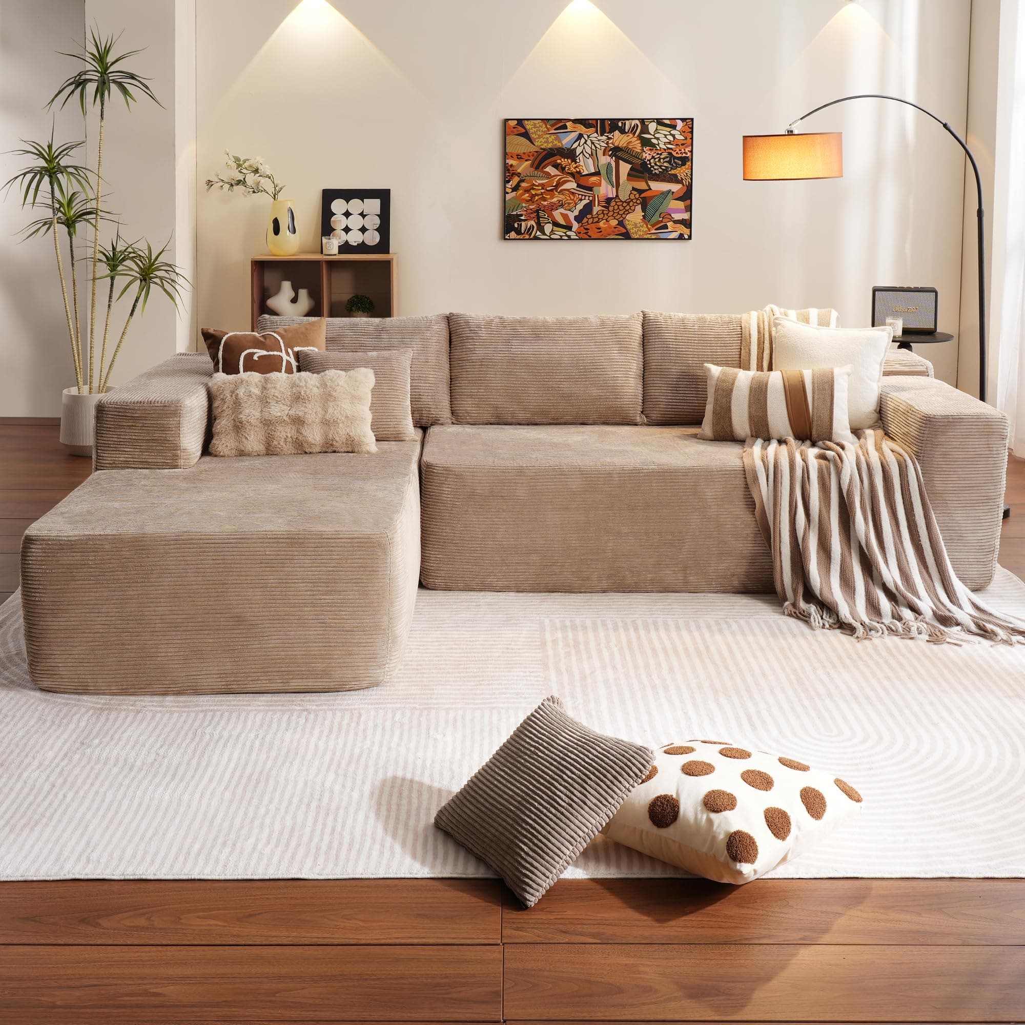 Ovios 104" Cloud Sectional with L-Shaped Chaise, Camel (Corduroy)