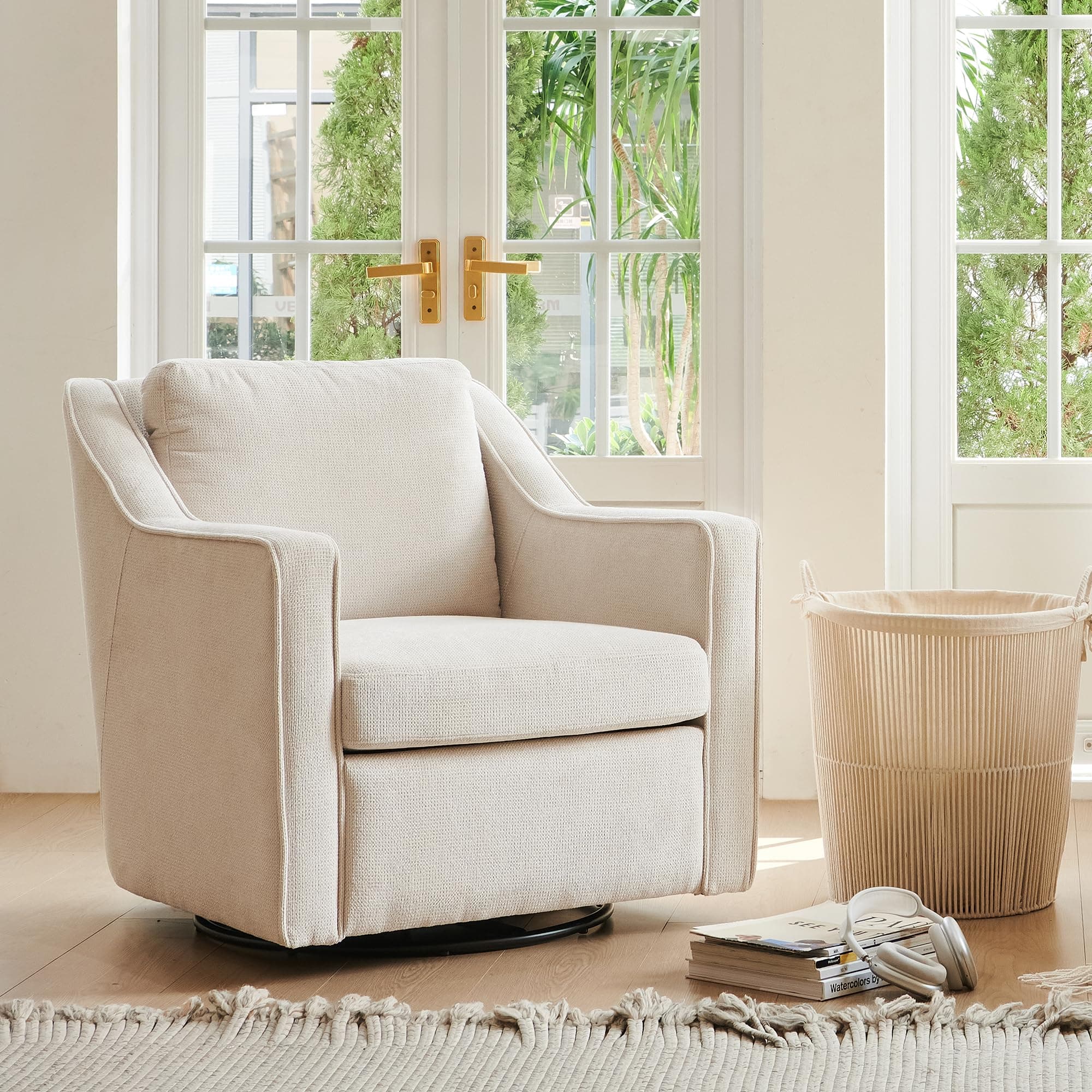 COLAMY Beige 360° Swivel Accent Chair with Track Arms