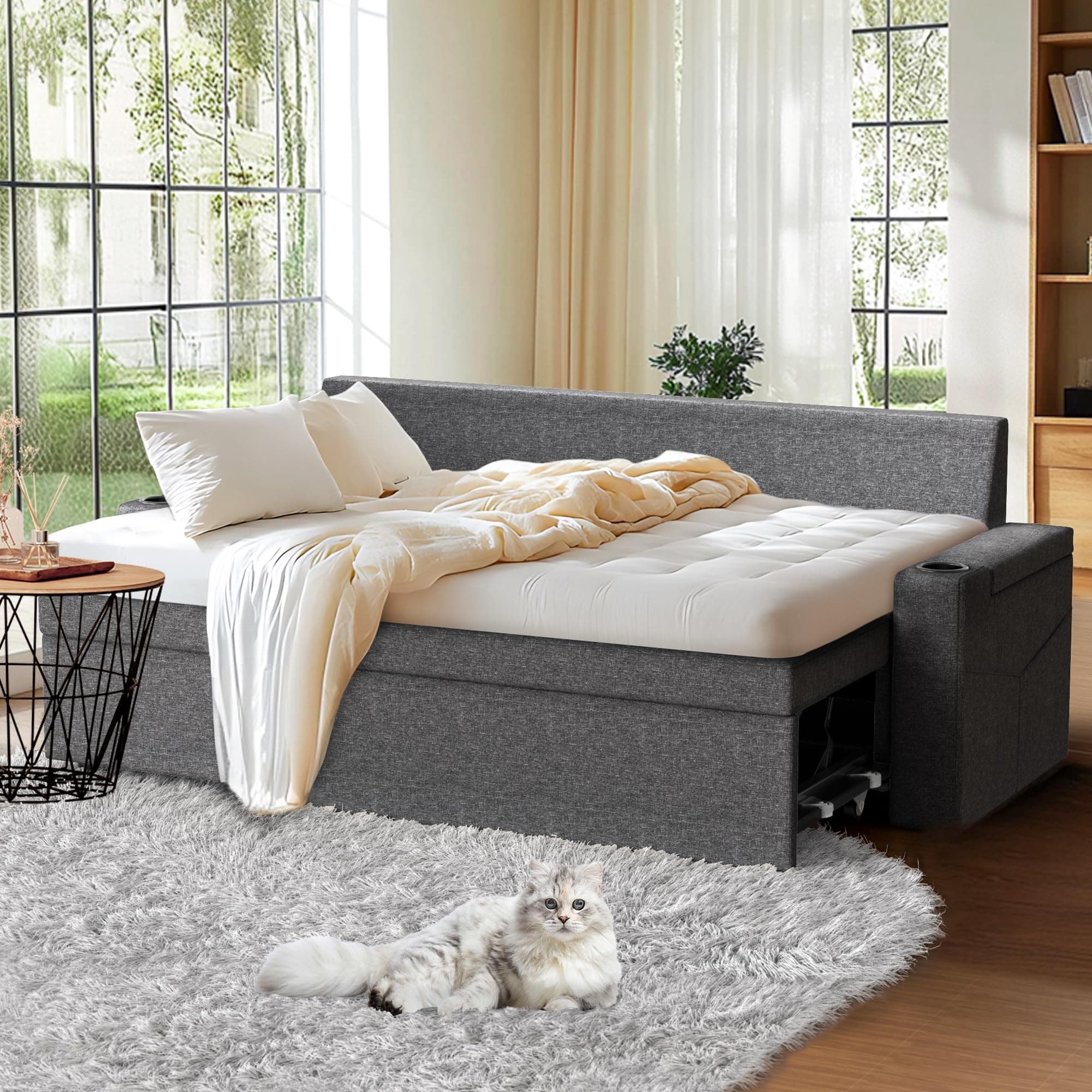 Pamapic Dark Gray L-Shaped Sleeper Sofa with Storage & Ergonomic Cushions