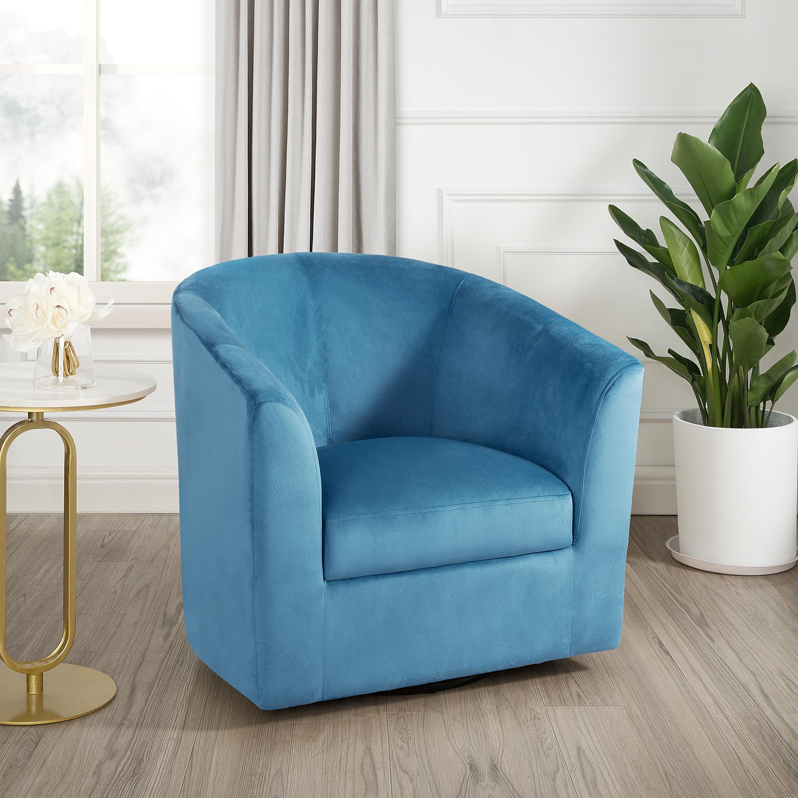 Ariana Turquoise Microfiber 360 Swivel Barrel Chair for Living Room